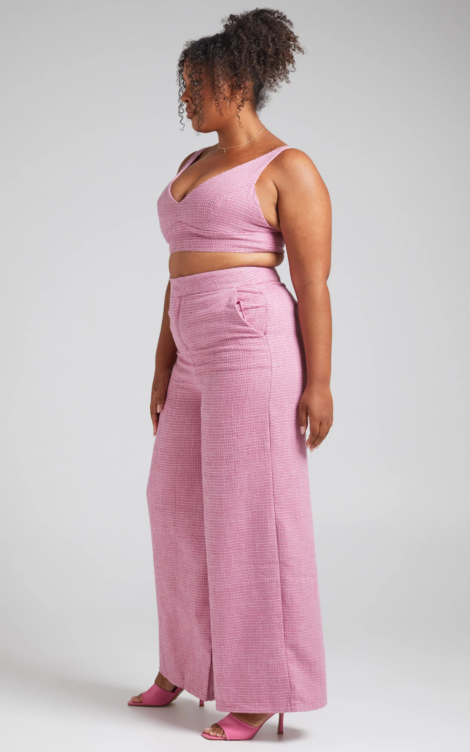 Adelaide Two Piece Set - Crop Top and Wide Leg Pants Set in Pink - Image 4