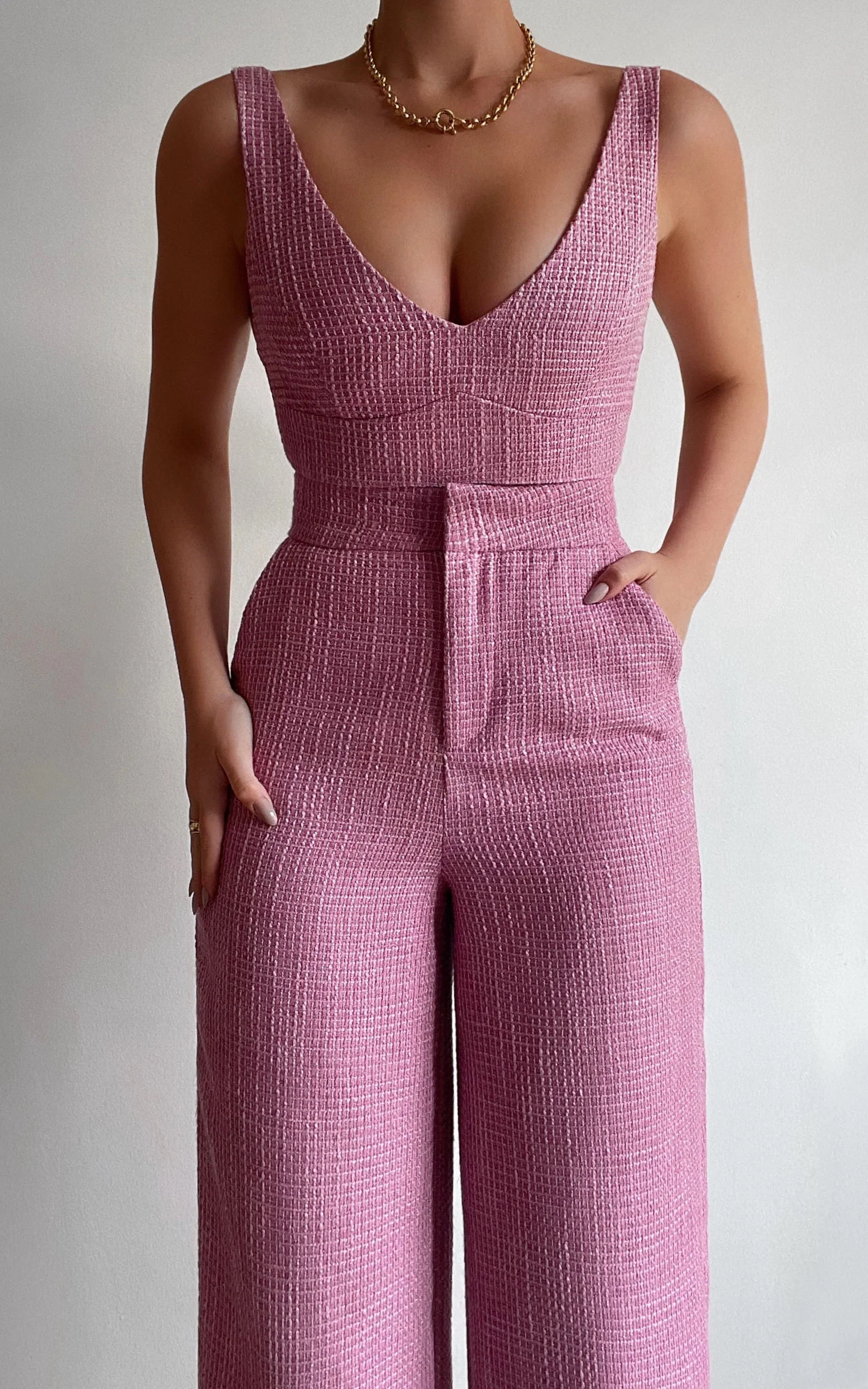 Adelaide Two Piece Set - Crop Top and Wide Leg Pants Set in Pink - Image 5
