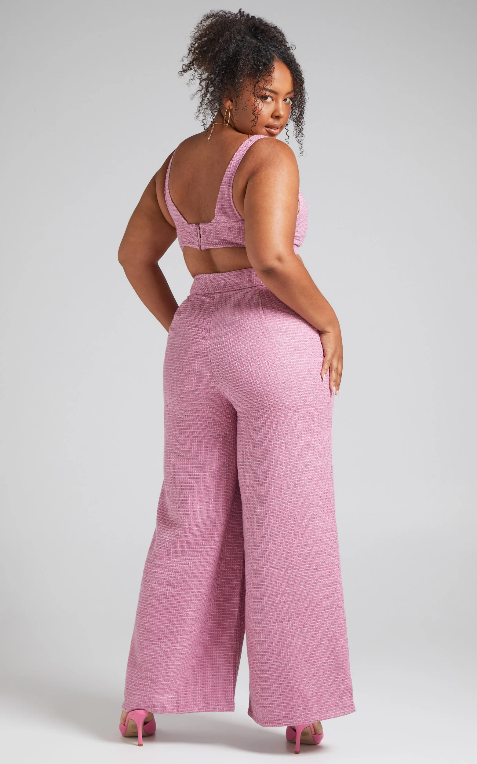 Adelaide Two Piece Set - Crop Top and Wide Leg Pants Set in Pink - Image 6