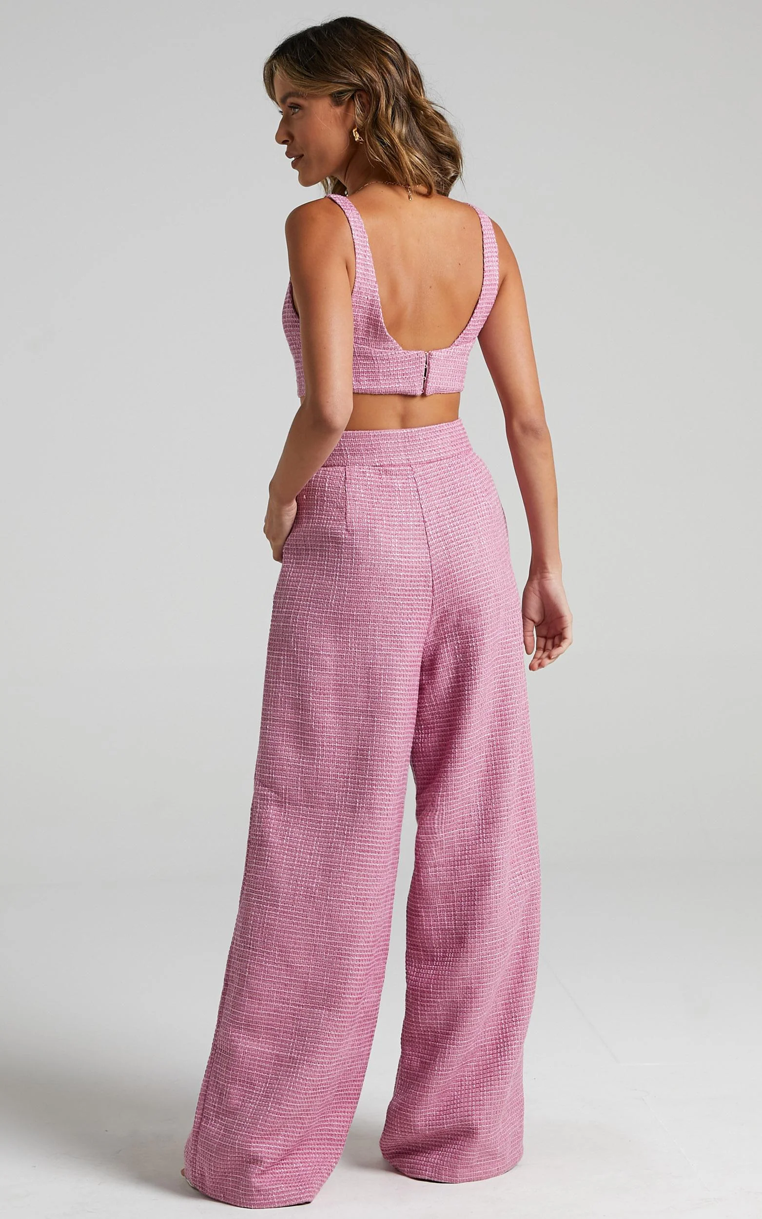 Adelaide Two Piece Set - Crop Top and Wide Leg Pants Set in Pink - Image 7