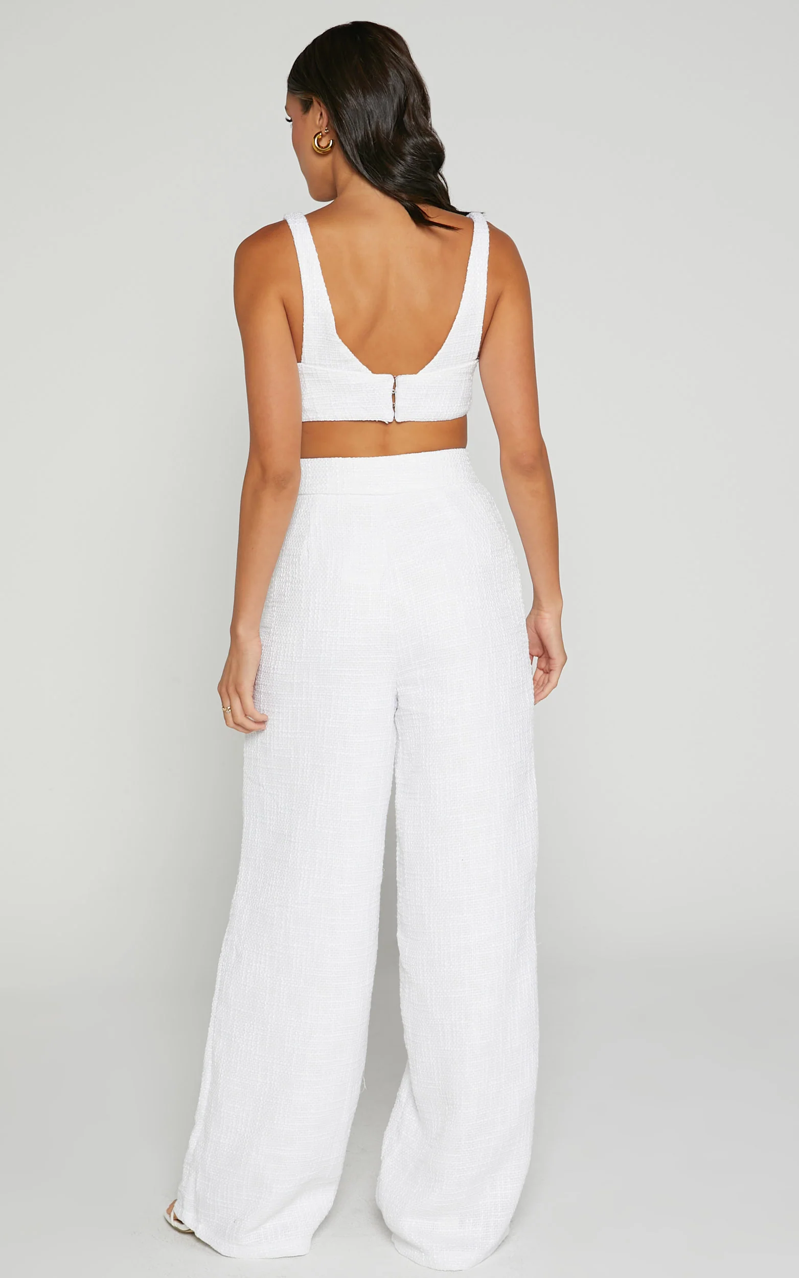 Adelaide Two Piece Set - Crop Top and Wide Leg Pants Set in White - Image 7