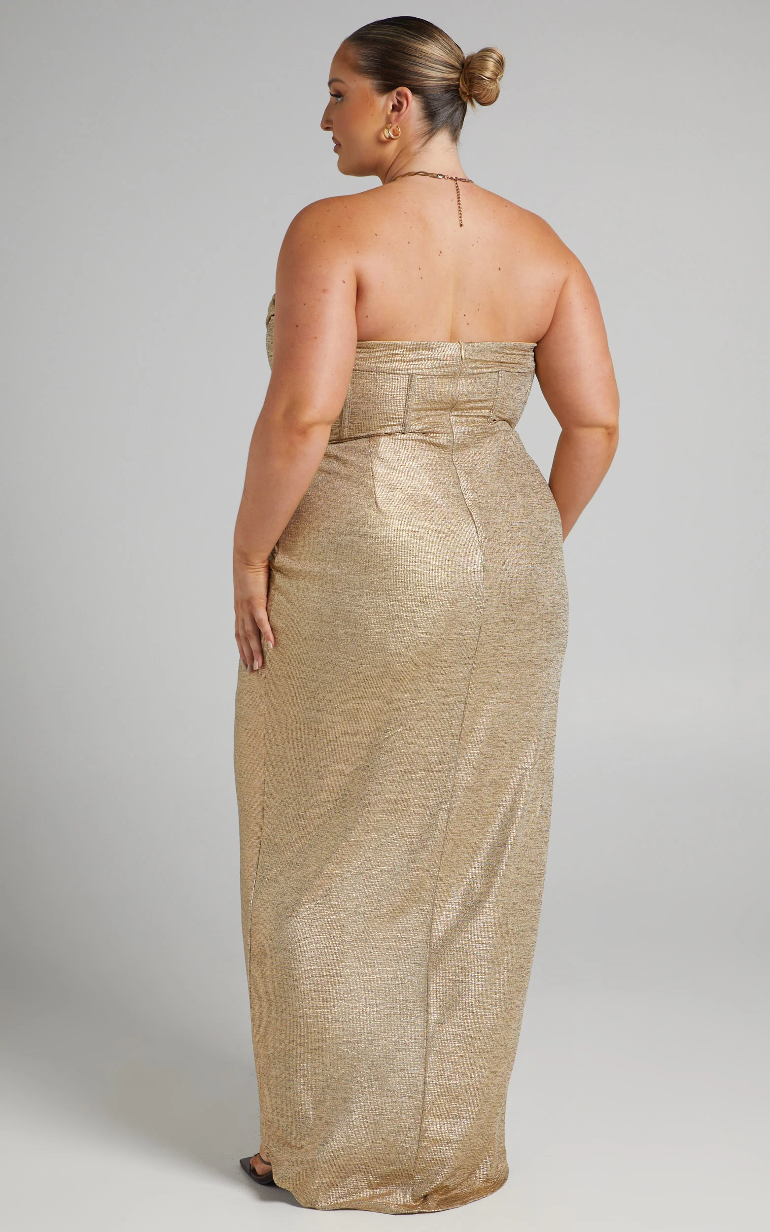 Adrie Midi Dress - Strapless Corset Bodice Dress in Gold - Image 7