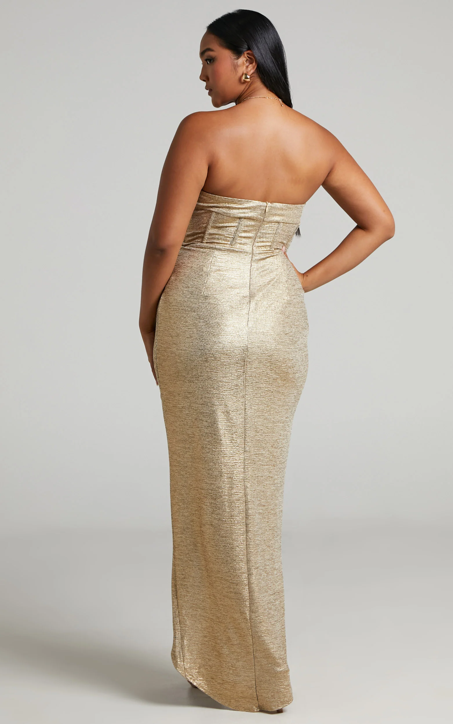 Adrie Midi Dress - Strapless Corset Bodice Dress in Gold - Image 8