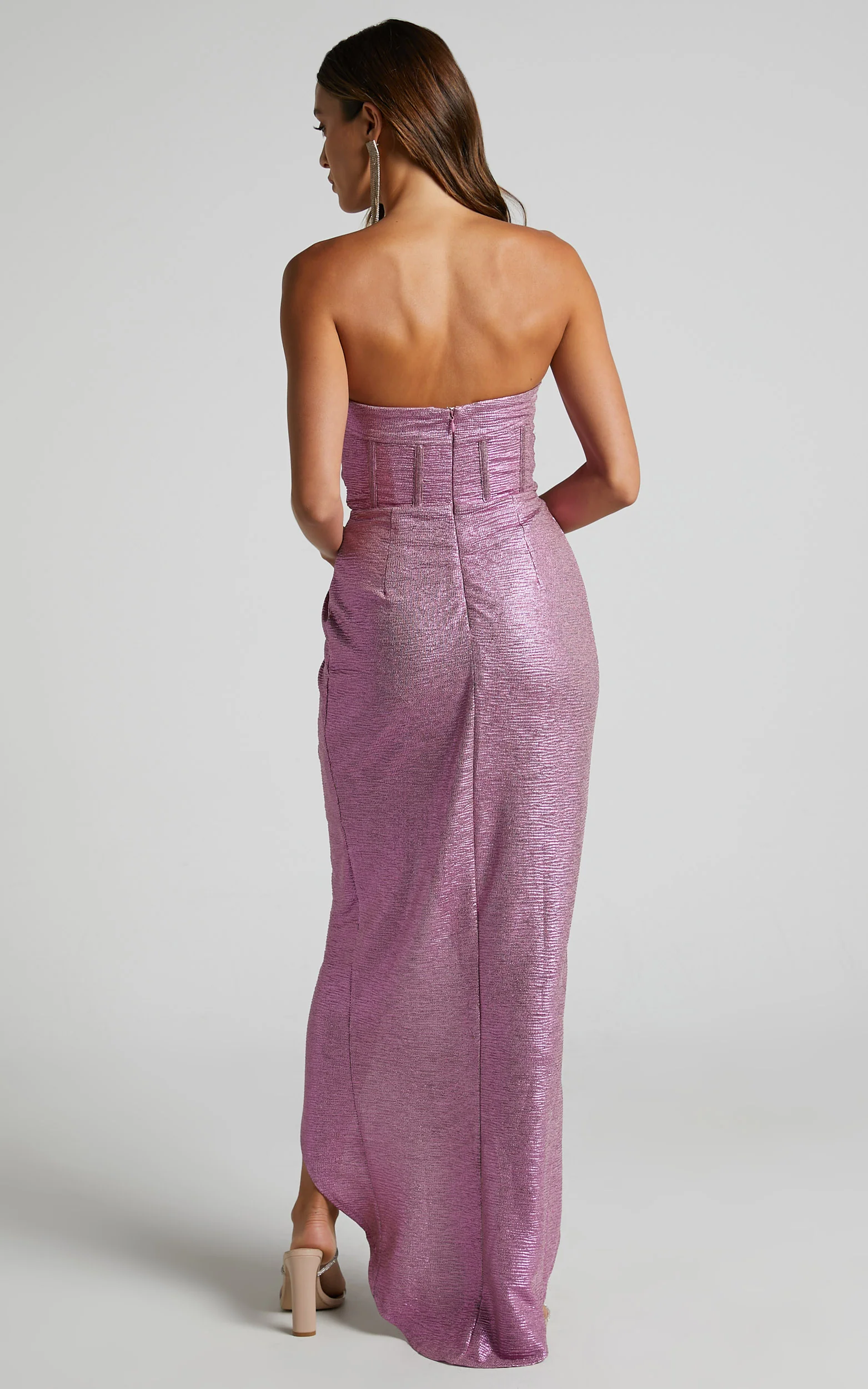 Adrie Midi Dress - Strapless Corset Bodice Dress in Pink - Image 6