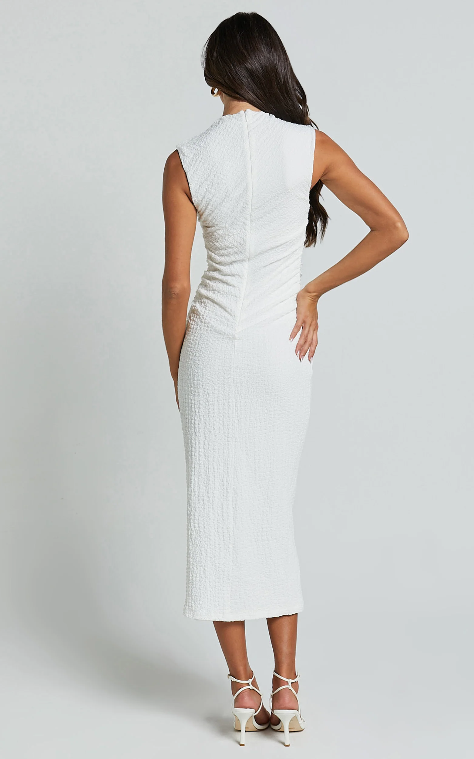 Aleks Midi Dress - High Neck Bodycon Dress in Off White - Image 8