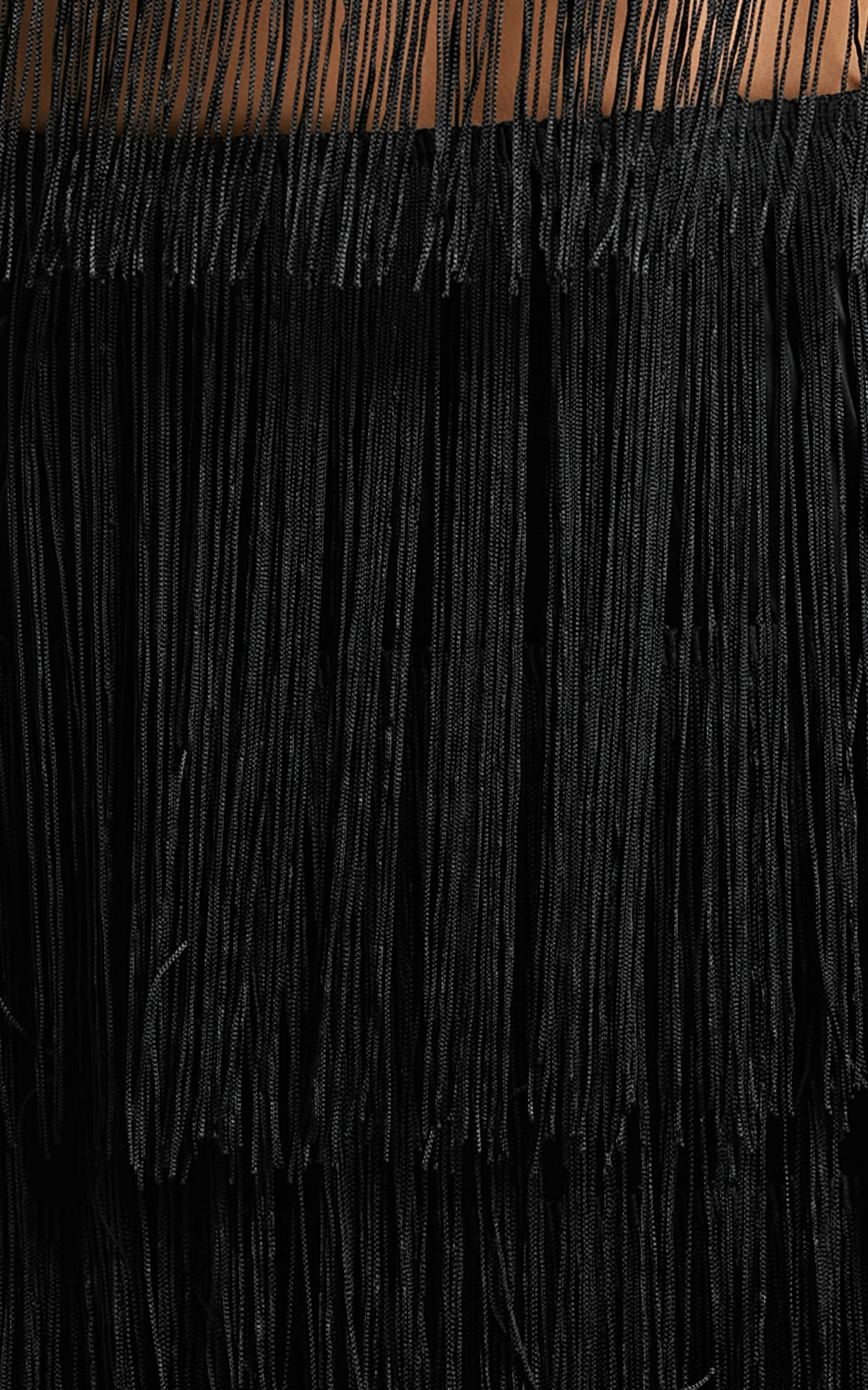 Amalee Two Piece Set - Fringe Strapless Crop Top and Midi Skirt Set in Black - Image 7