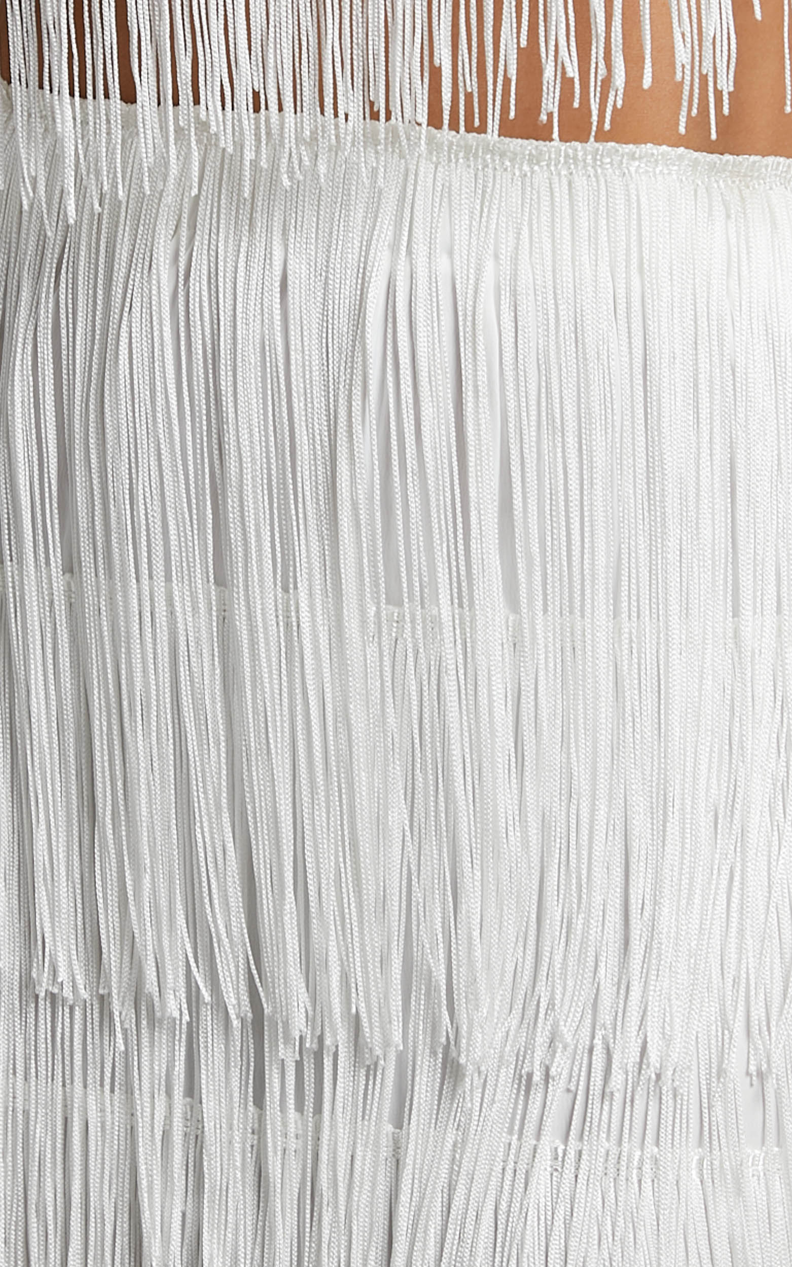 Amalee Two Piece Set - Fringe Strapless Crop Top and Midi Skirt Set in White - Image 8