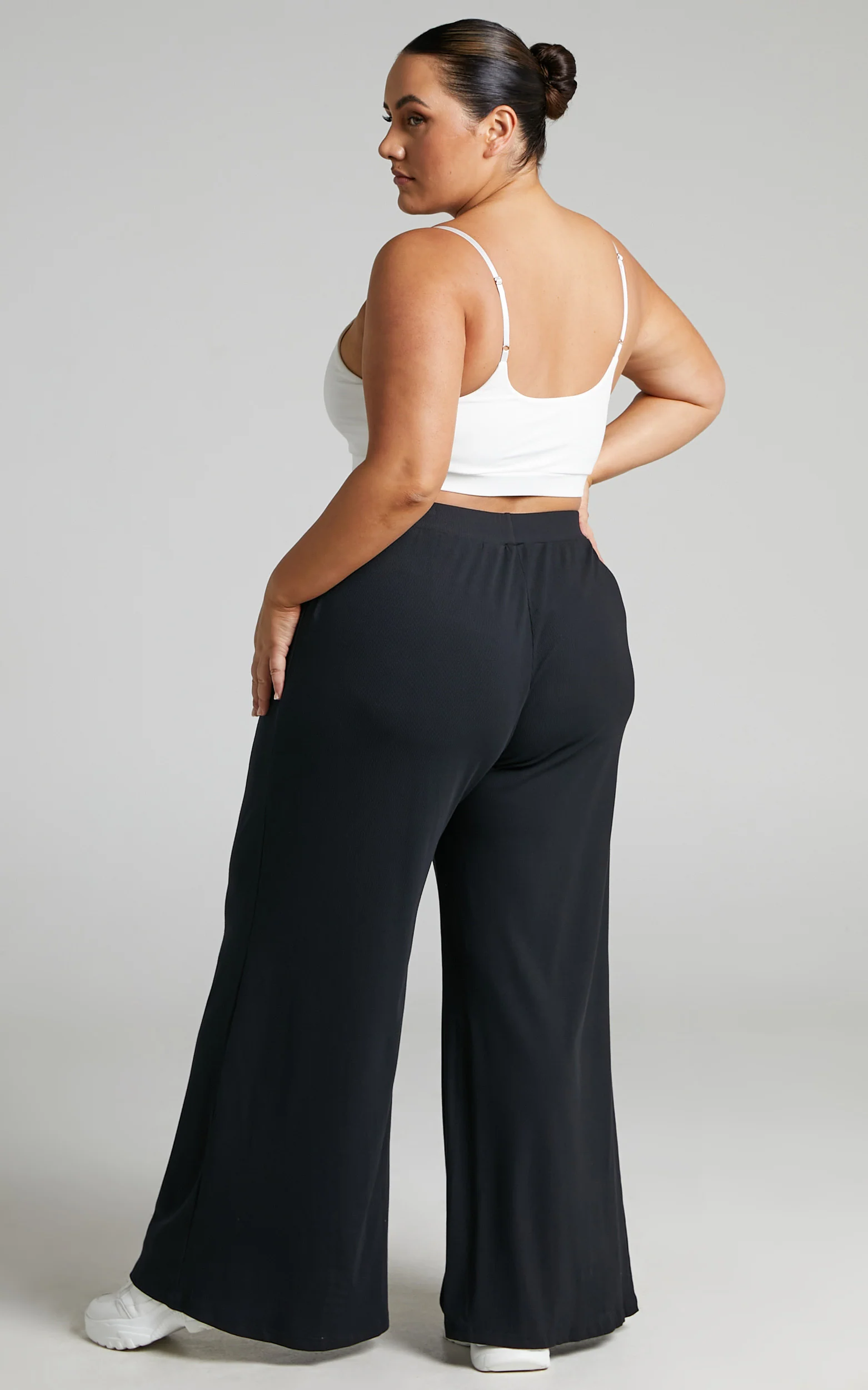 Amalthea Pants - High Waisted Jersey Rib Wide Leg Pants in Black - Image 4