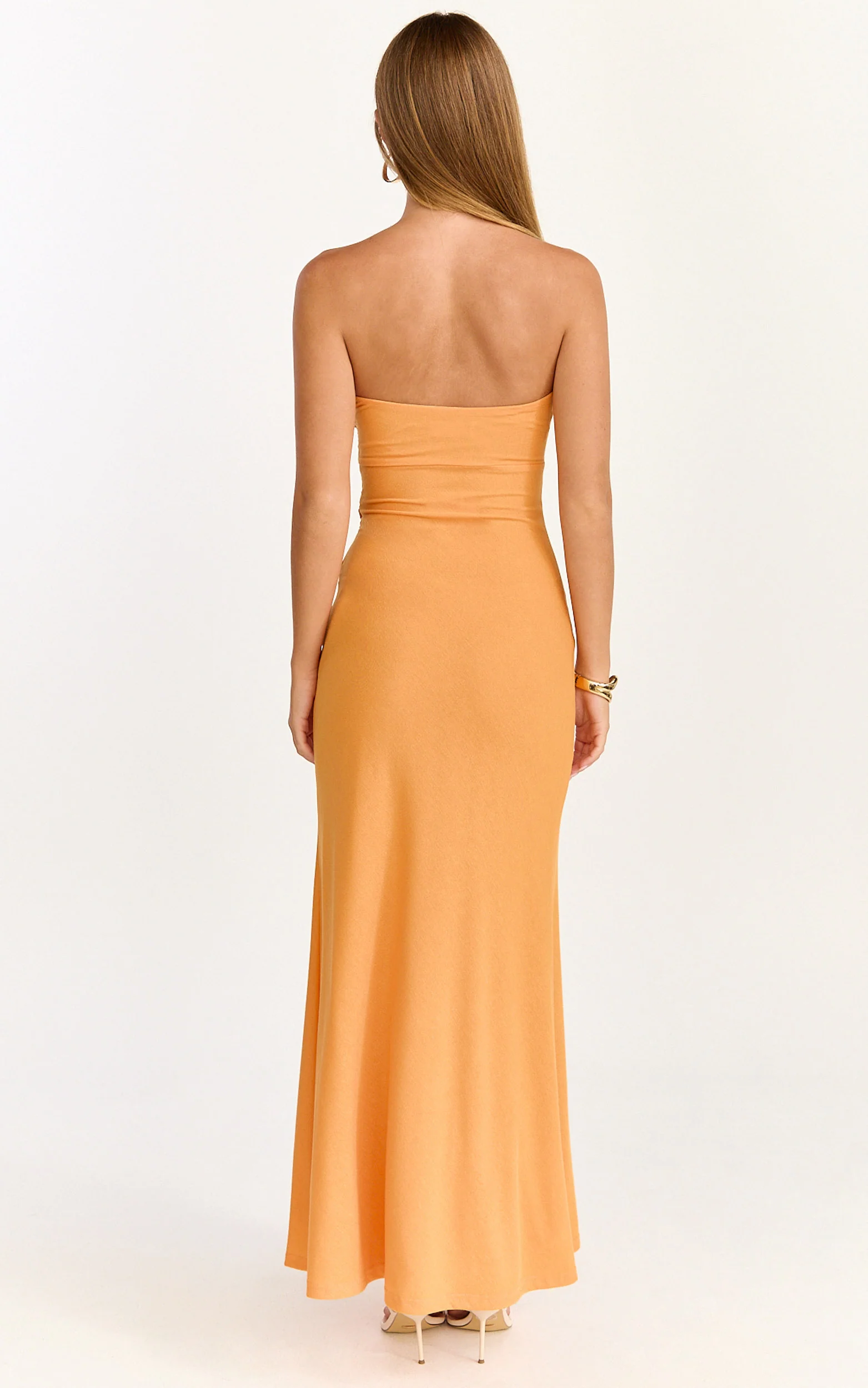 Aria Midi Dress - Strapless Tie Waist Dress in Orange - Image 5