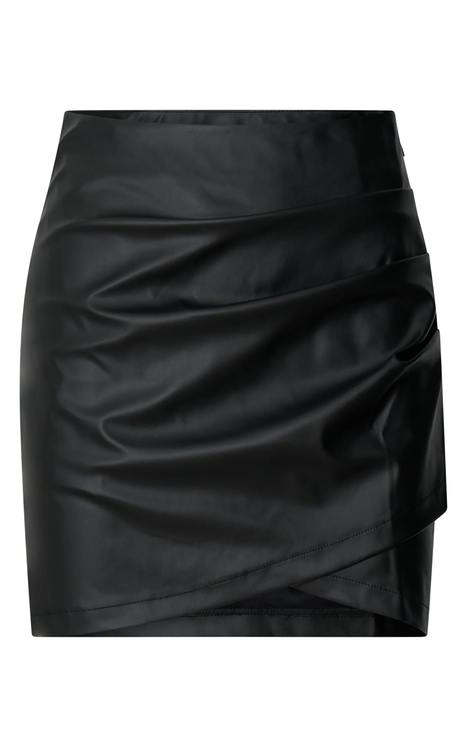 Ashlyn Mini Skirt - Faux Leather Overlap Skirt in Black - Image 10