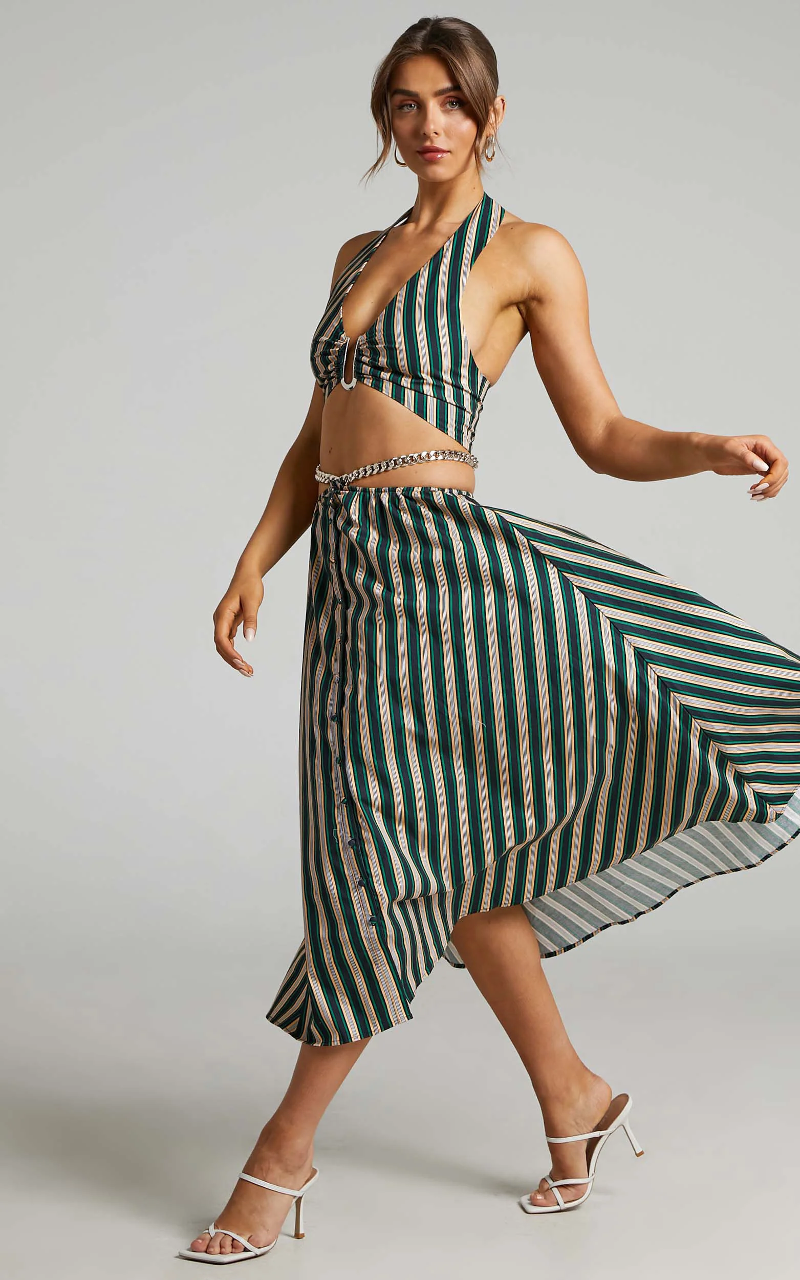 Atoir - The Gravity Midi Skirt in IVY PEACH STRIPE - Image 4