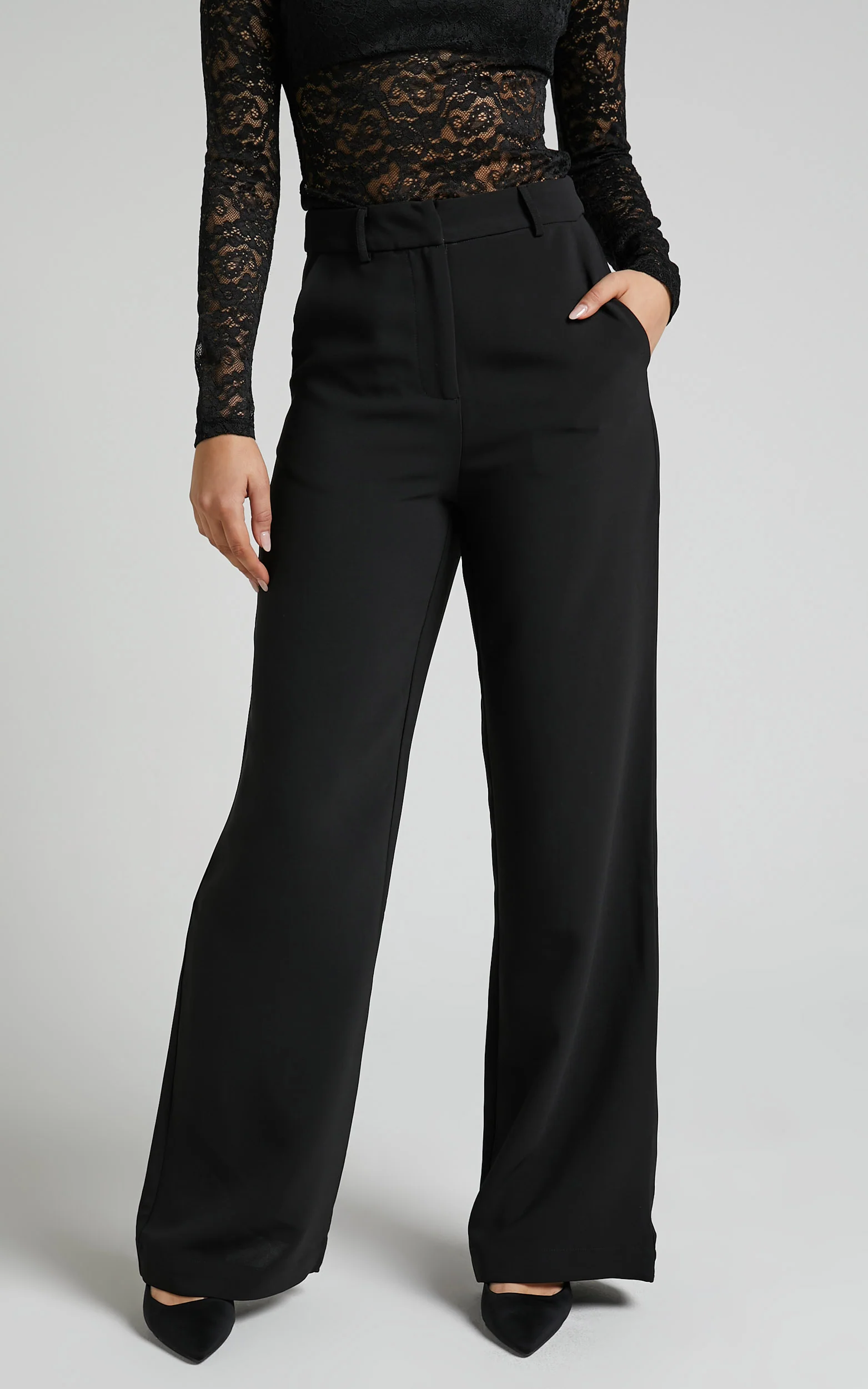 Bonnie Pants - High Waisted Tailored Wide Leg Pants in Black - Image 5