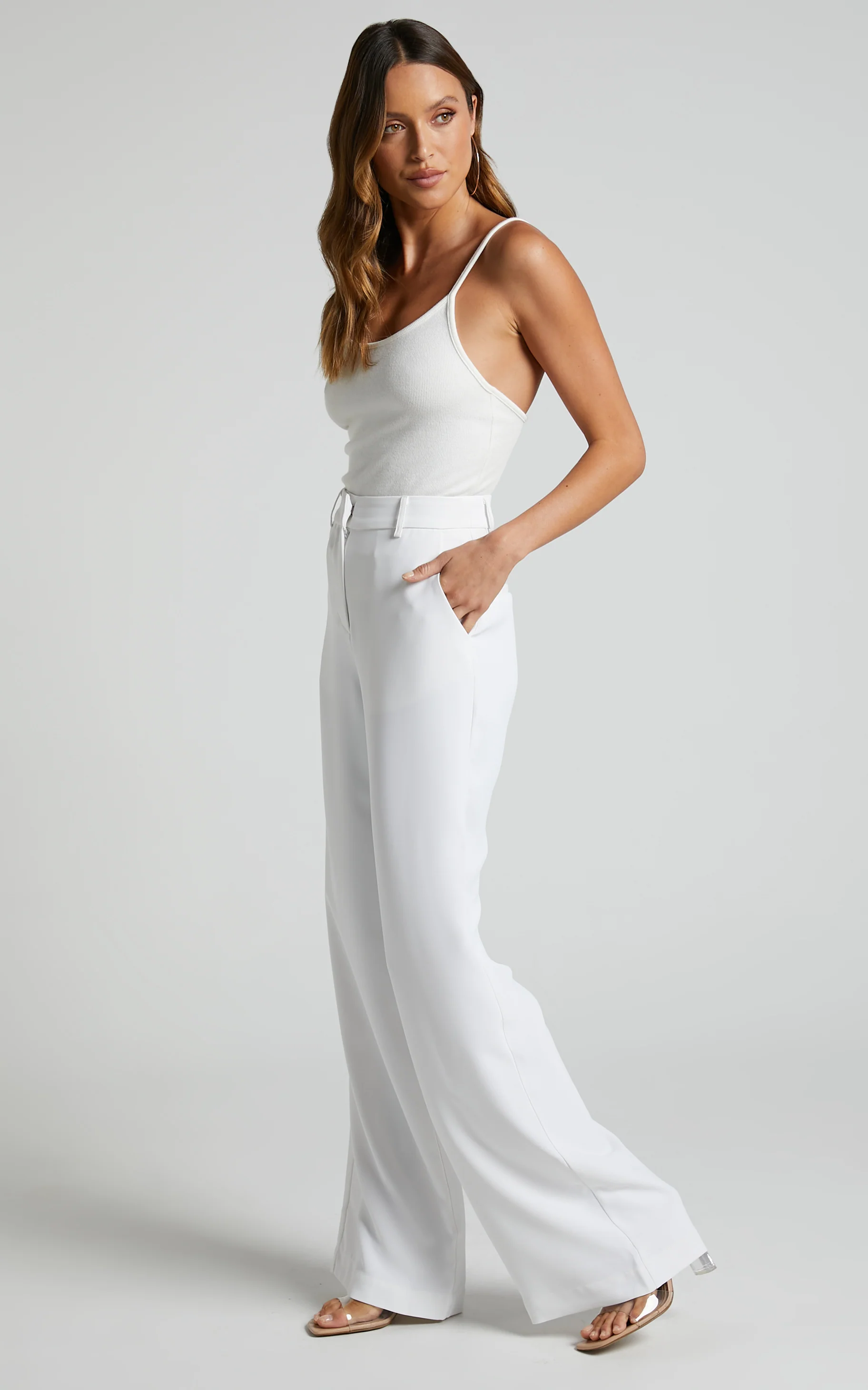 Bonnie Pants - High Waisted Tailored Wide Leg Pants in White - Image 5