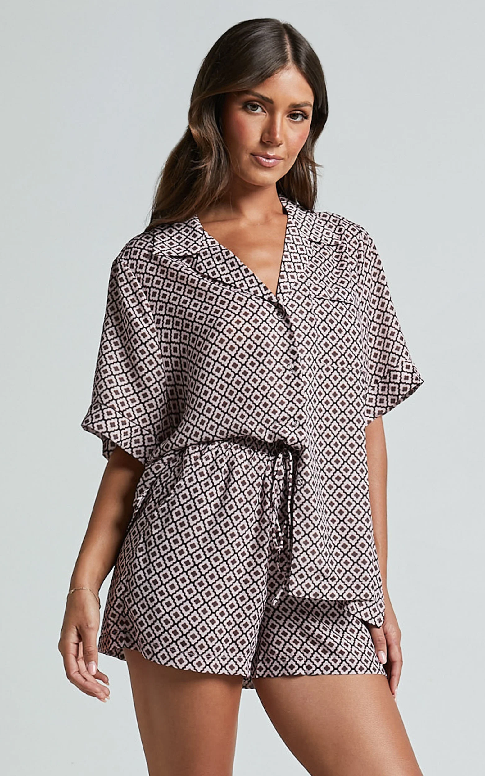 Brunita Shorts - High Waisted Tie Shorts in Moroccan Geo print - Image 5