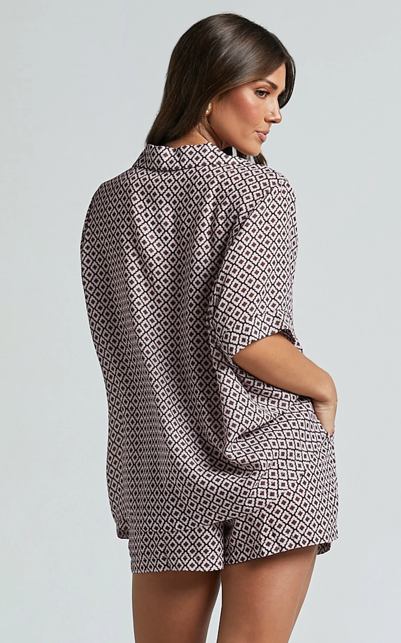 Brunita Shorts - High Waisted Tie Shorts in Moroccan Geo print - Image 6