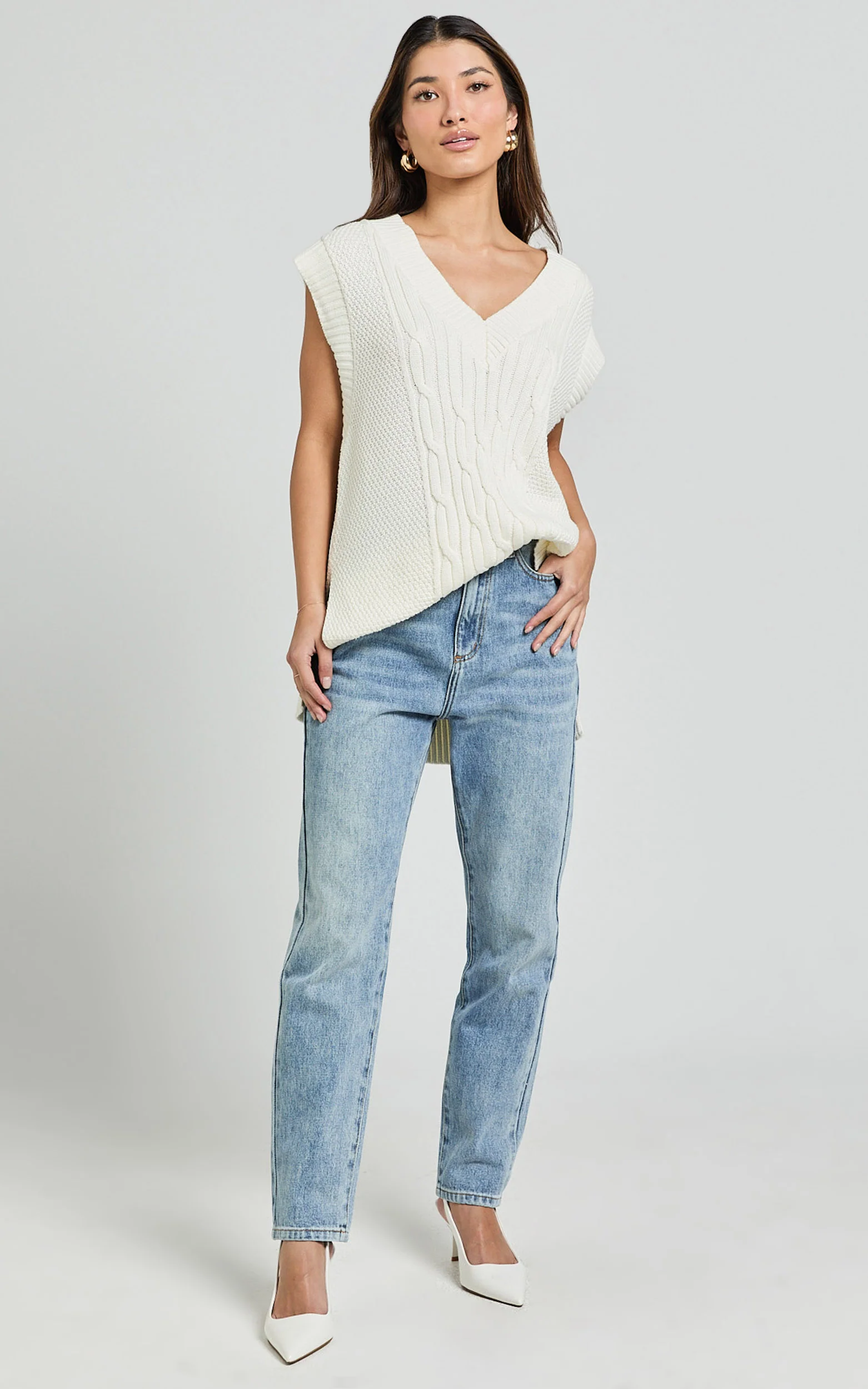 Cadha Vest - Knit Sweater Vest in Cream - Image 3