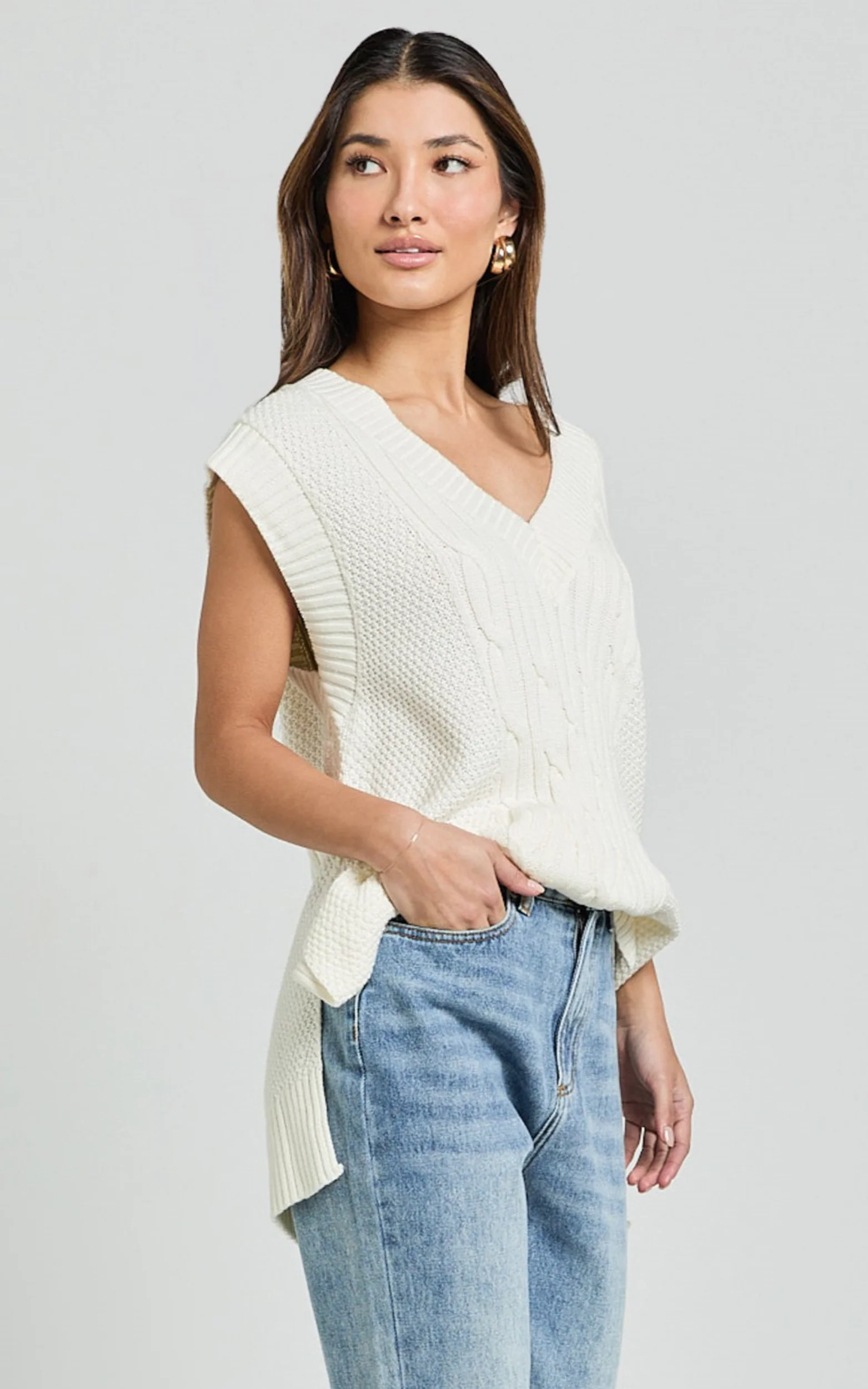 Cadha Vest - Knit Sweater Vest in Cream - Image 4