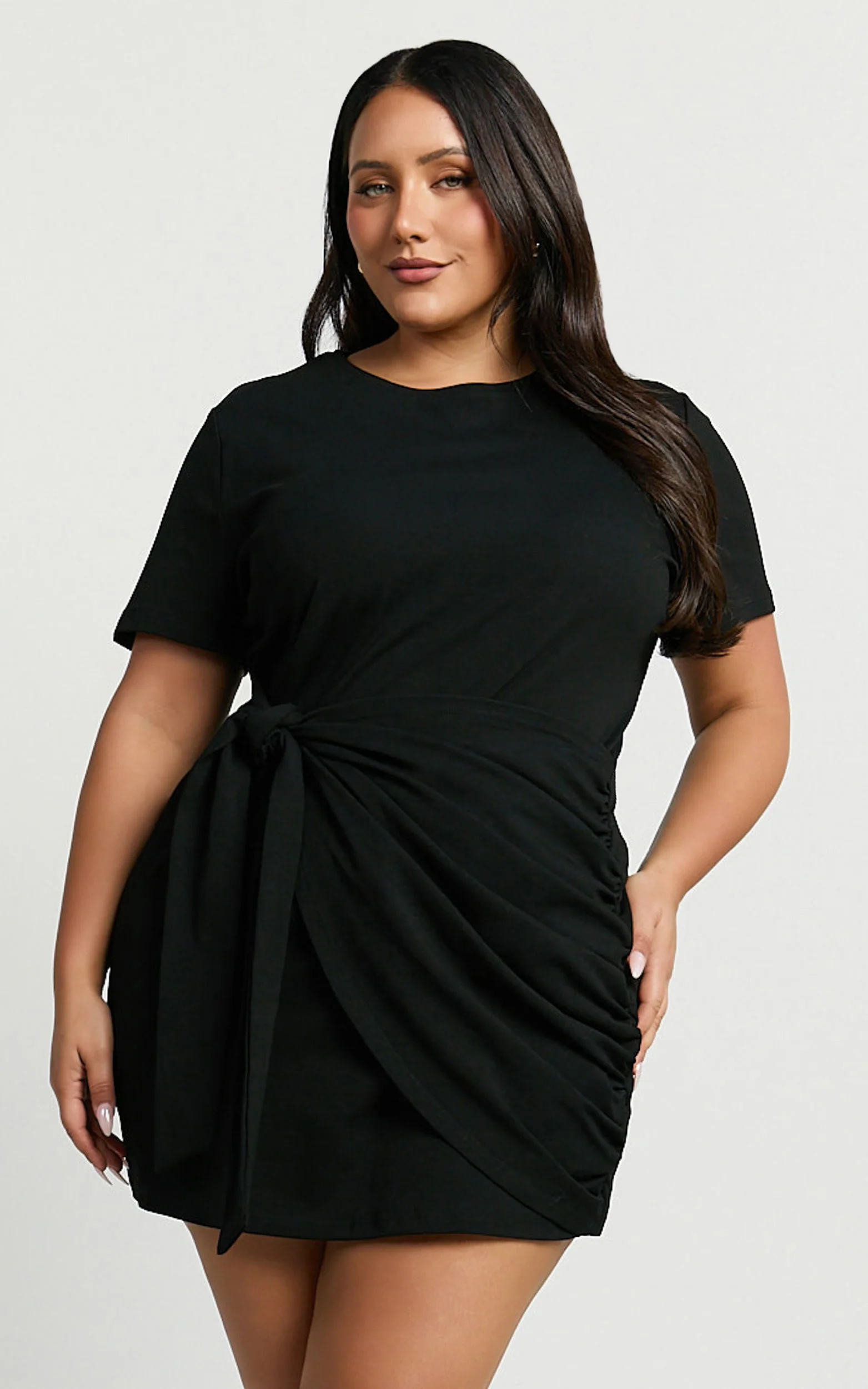 Candace Mini Dress - Faux Wrap Shift Dress in Black - Image 3