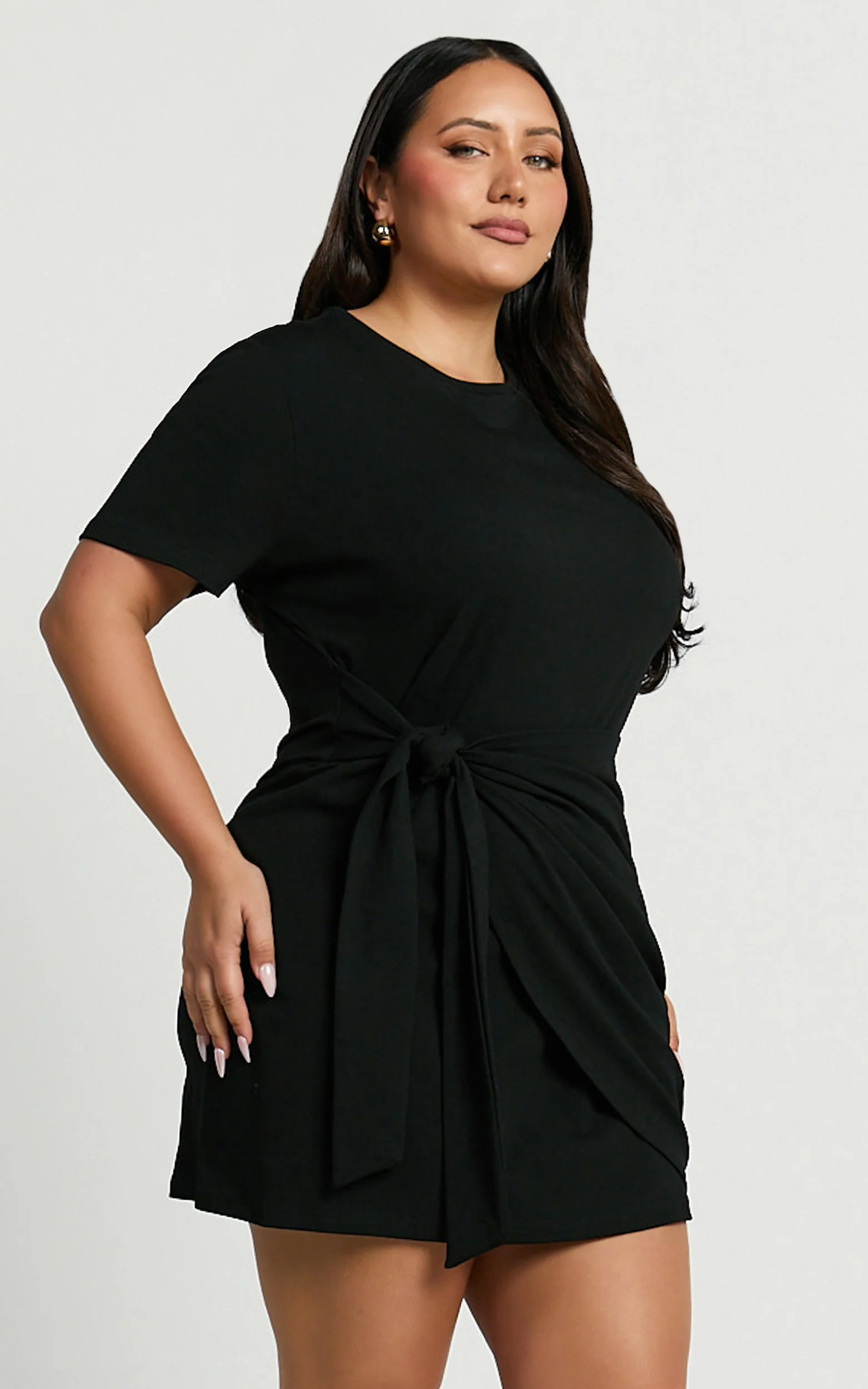 Candace Mini Dress - Faux Wrap Shift Dress in Black - Image 8