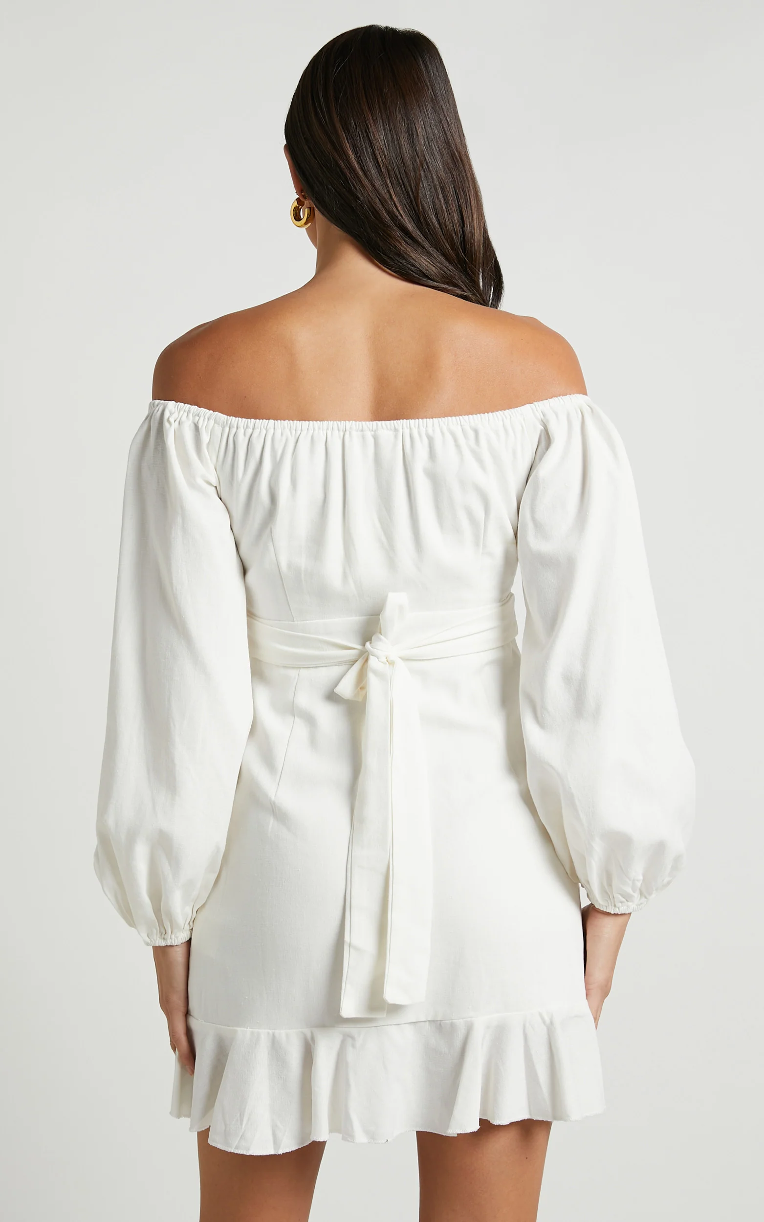 Cant Move On Off Shoulder Mini Linen Blend Dress in White Linen Look - Image 7