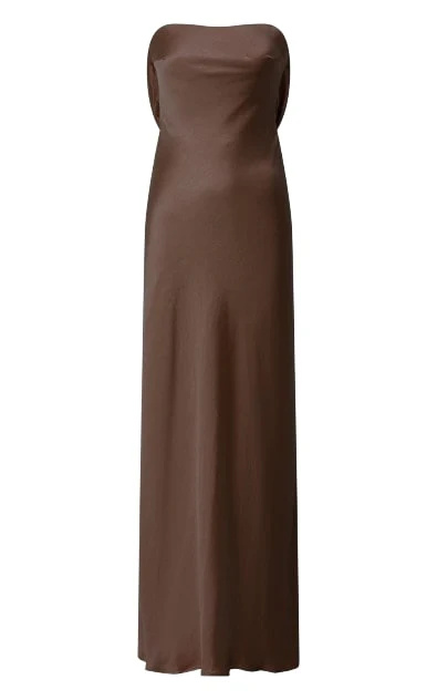 Charlita Maxi Dress - Strapless Cowl Back Satin Dress in Chocolate - Image 10