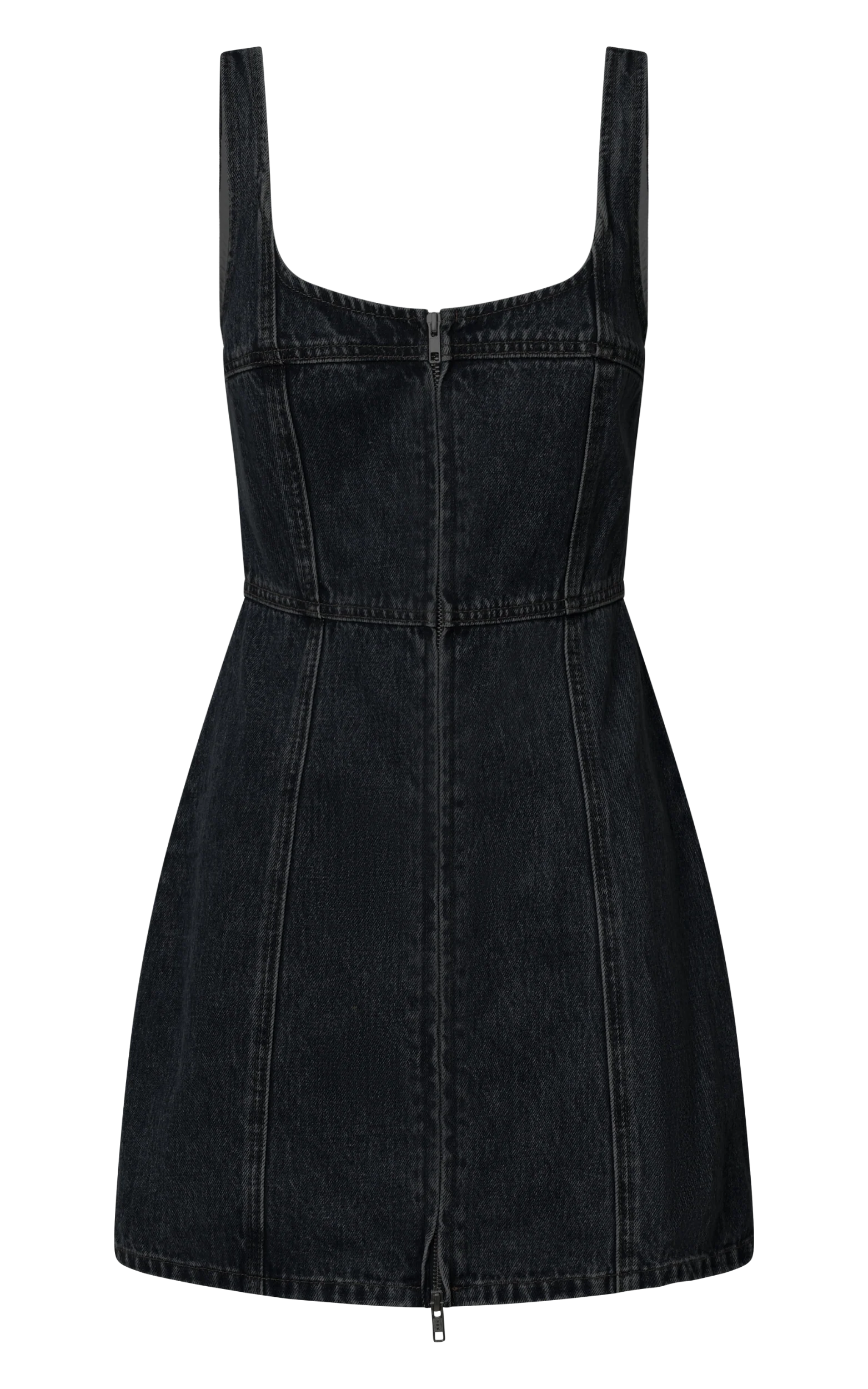 Chrysoula Mini Dress - Square Neck Zip Front Sleeveless Bodycon Denim in Washed Black - Image 8