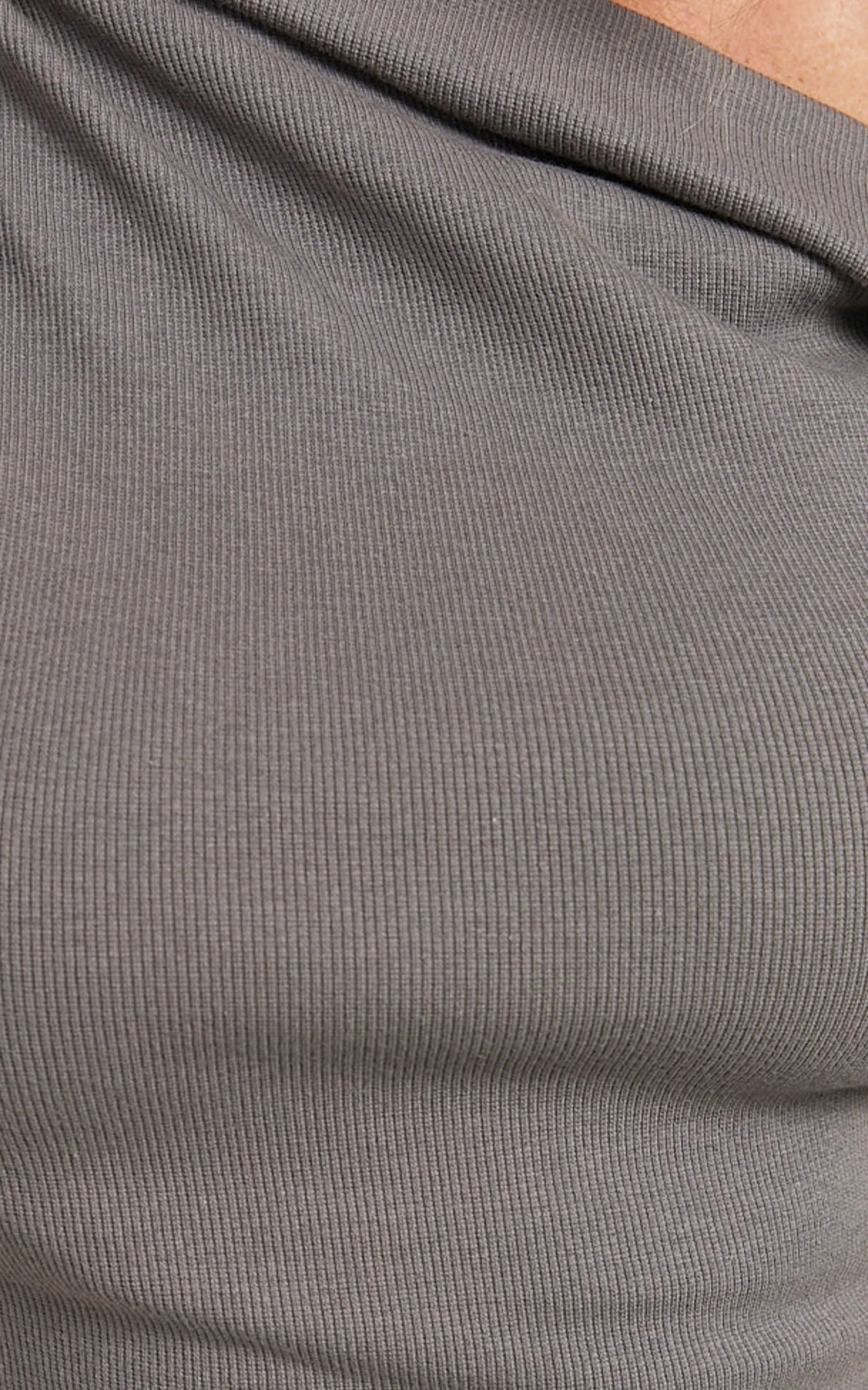 Clementine Mini Dress - Ribbed Off Shoulder Bodycon Dress in Dark Grey - Image 7