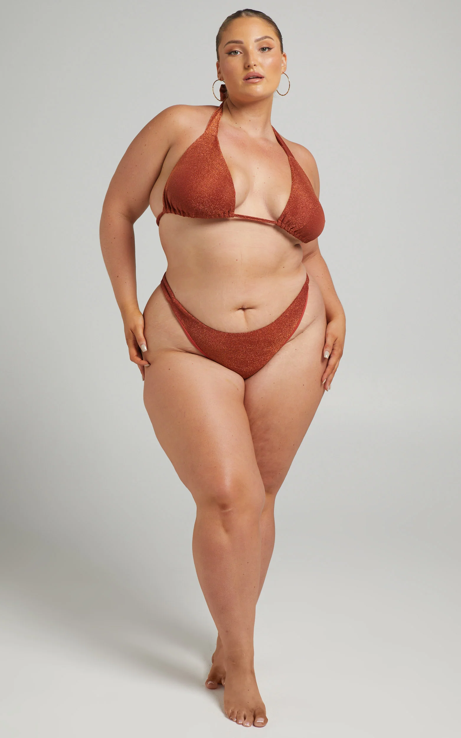 Cove Bikini Top - Thick Strap Bikini Top in Rust Lurex - Image 4
