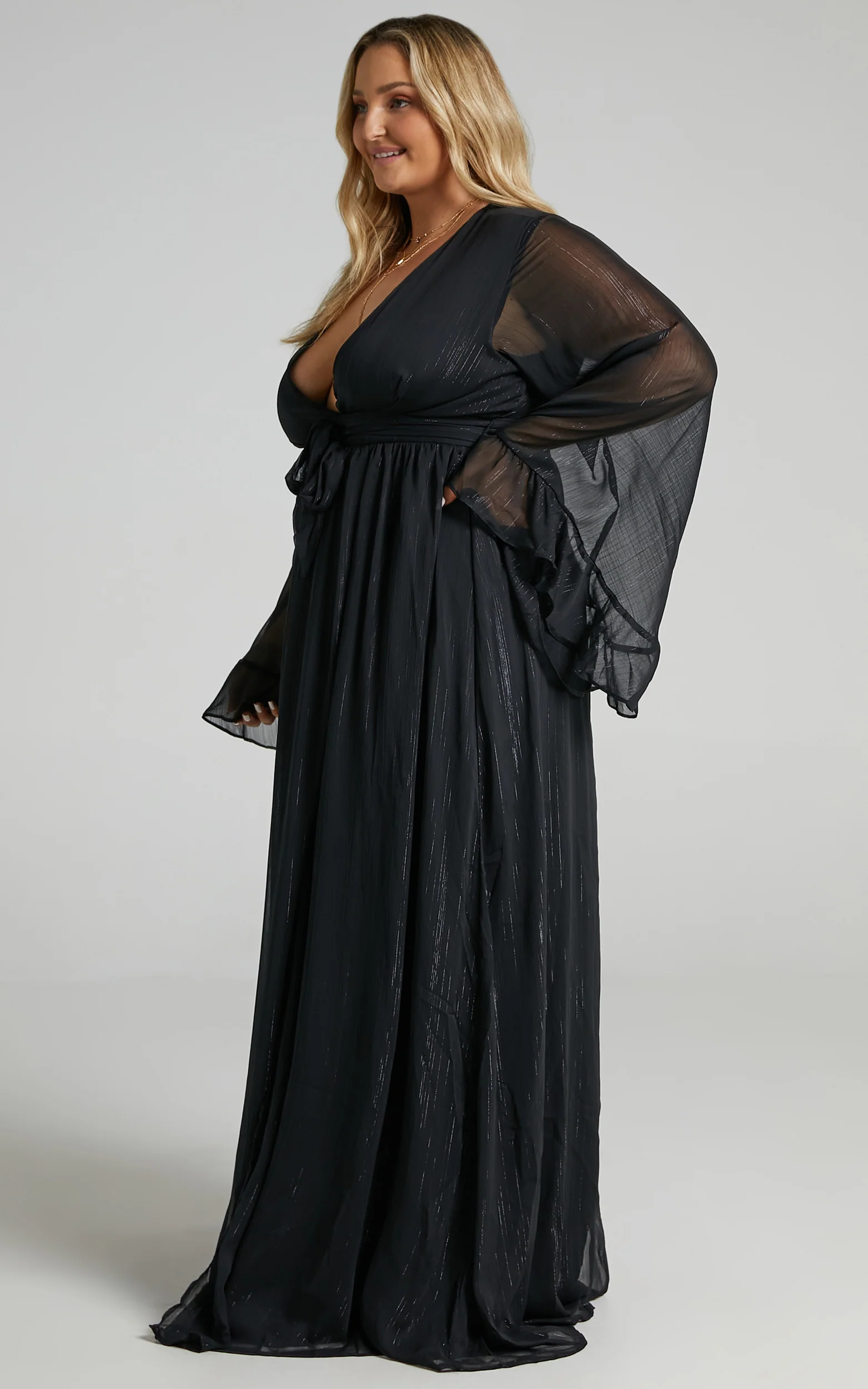 Dangerous Woman Maxi Dress - Plunge Thigh Split Dress in Black - Image 4