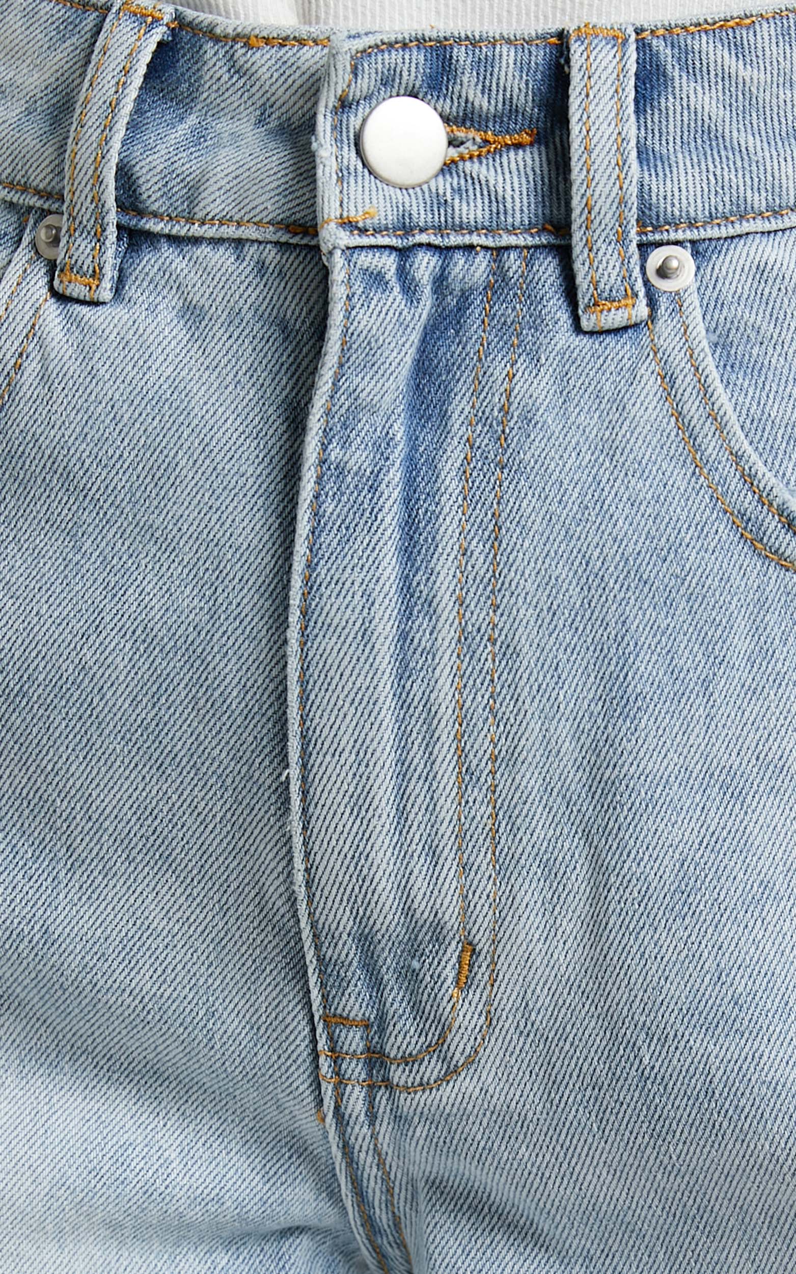 Eloisa Shorts - Recycled Cotton Raw Hem Denim Shorts in Mid Blue Wash - Image 8