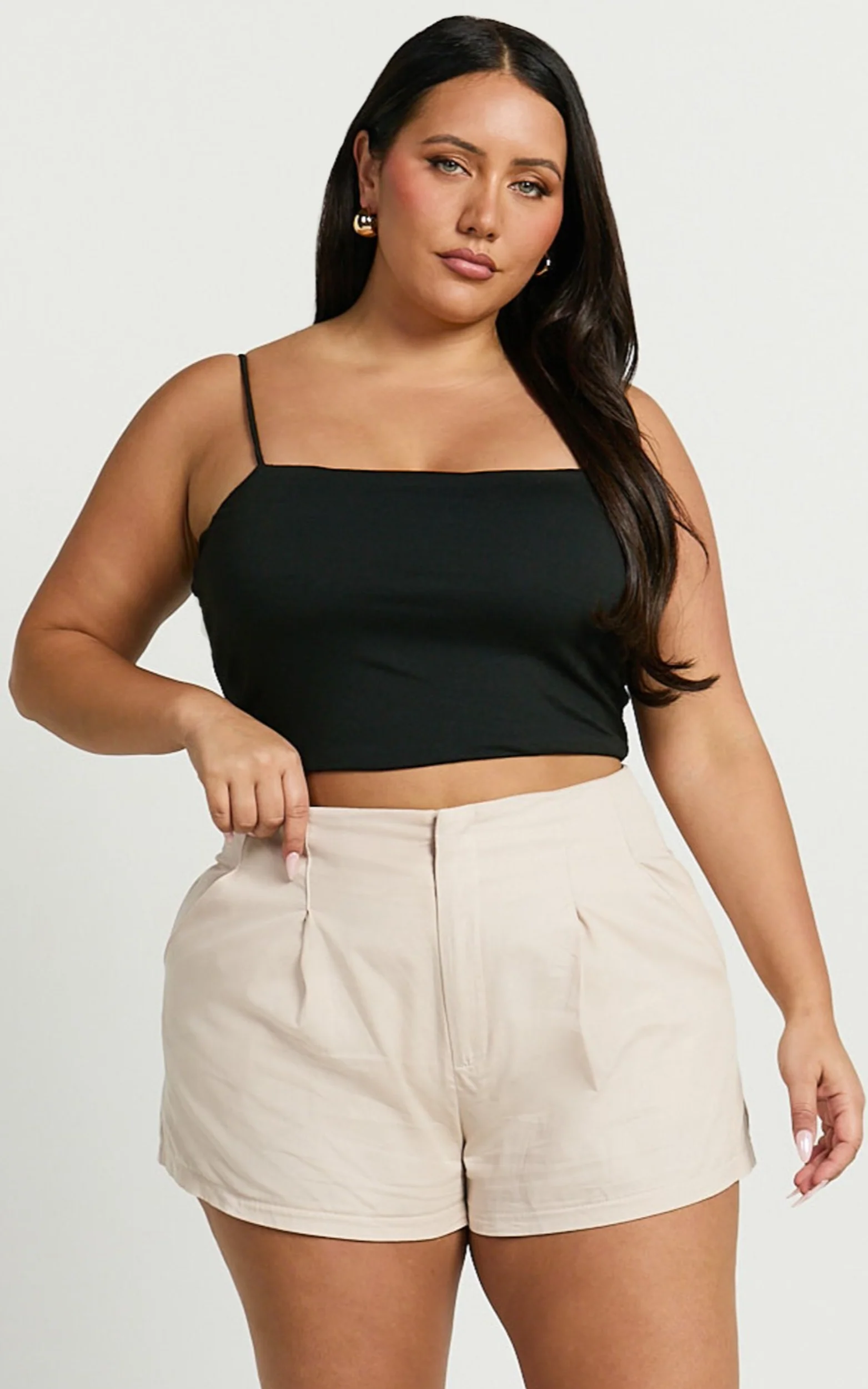 Elyssa Shorts - Pleat Detail Shorts in Beige - Image 5