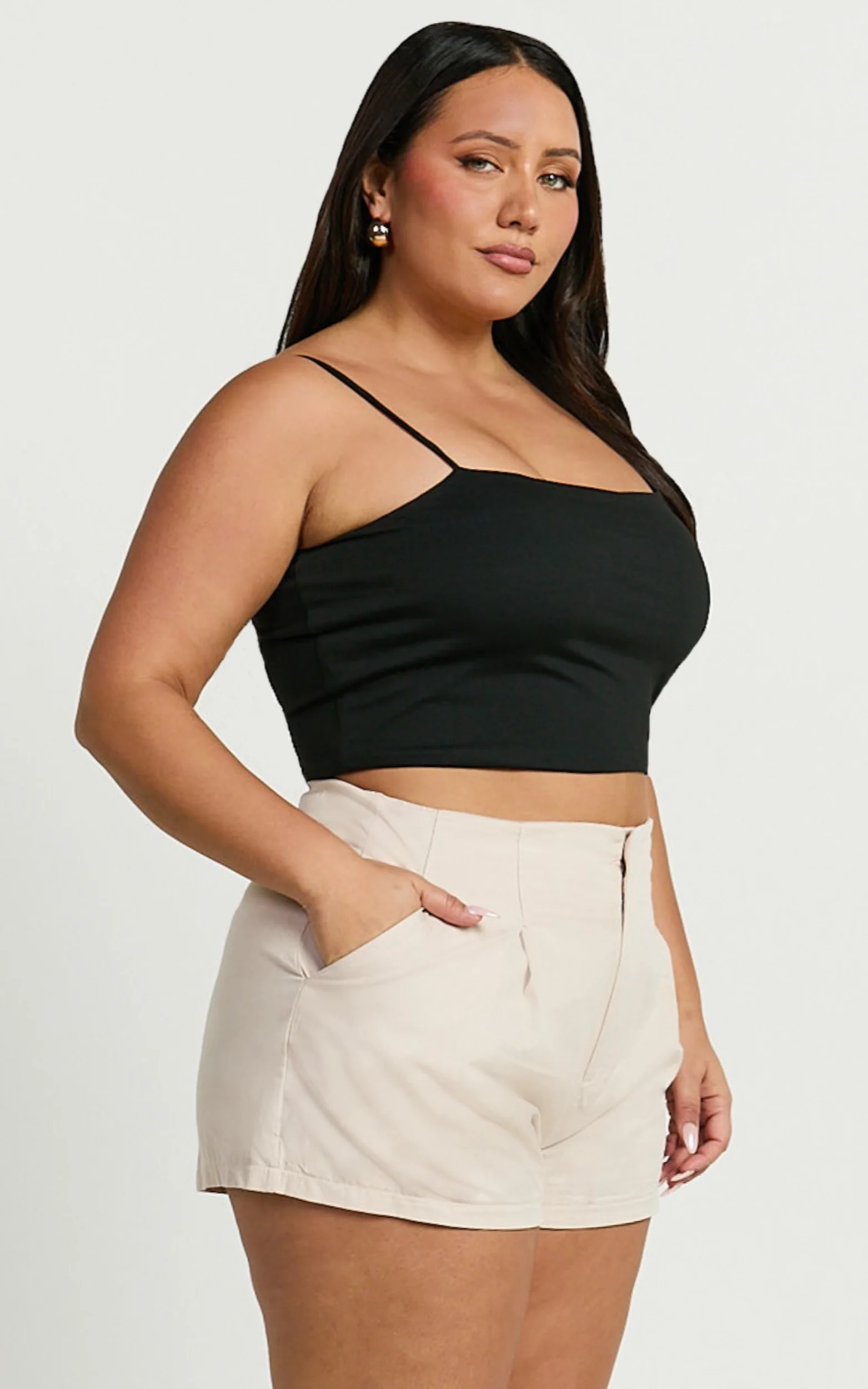 Elyssa Shorts - Pleat Detail Shorts in Beige - Image 9