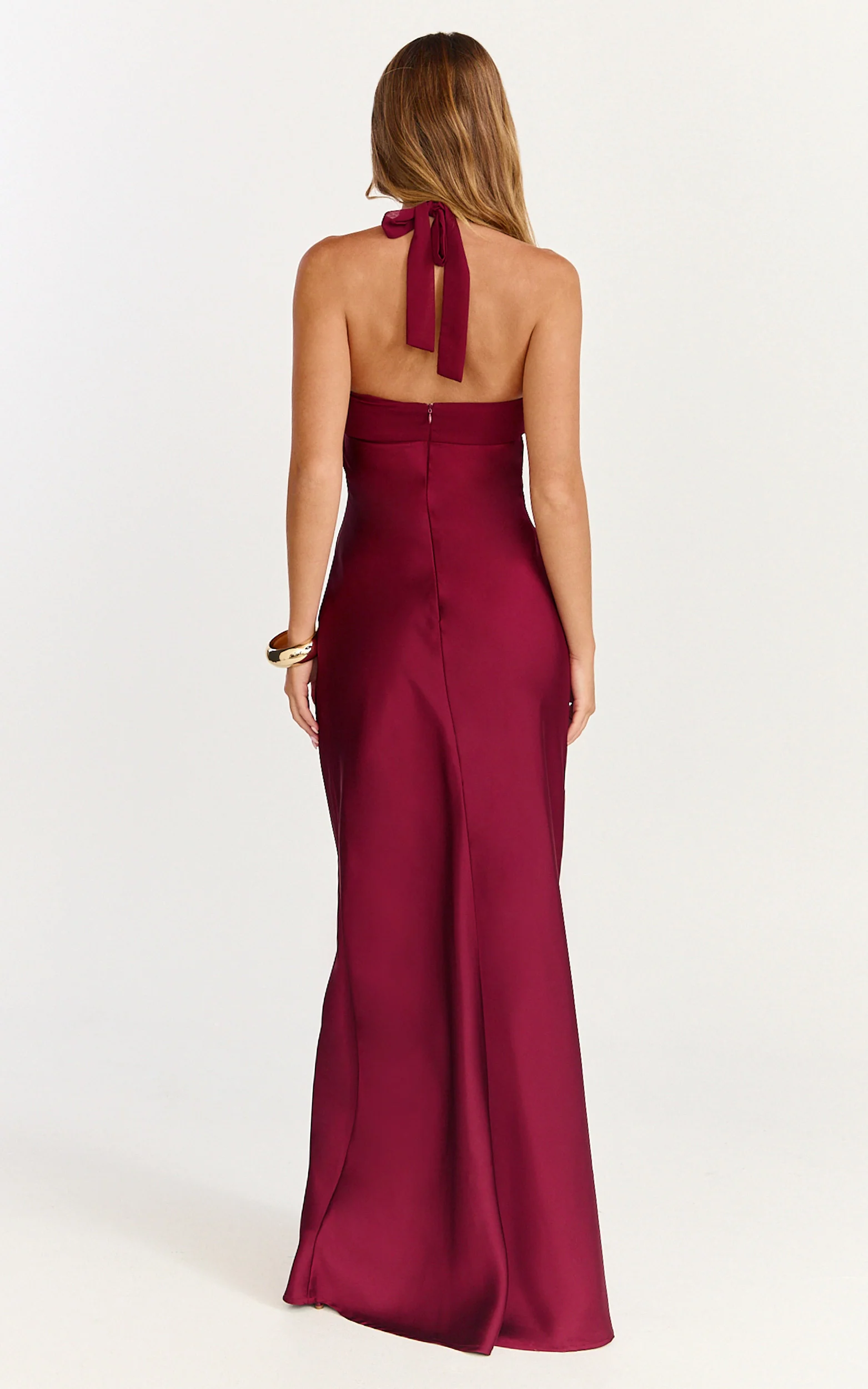 Flynn Maxi Dress - Satin Halter Sweetheart Neck Dress in Wine - Image 5