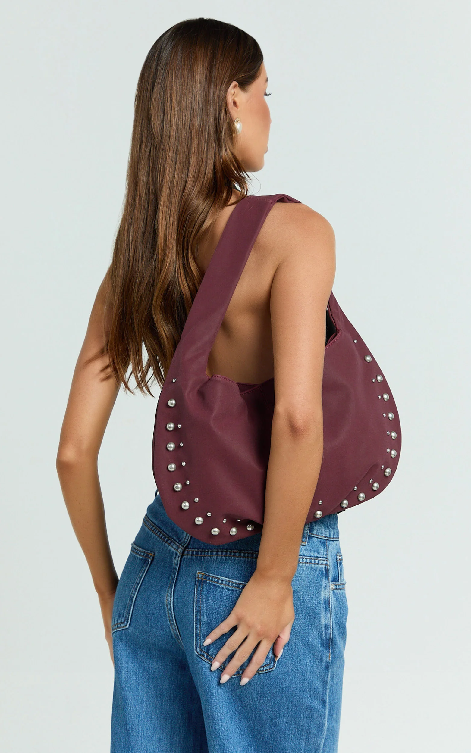 Geneva Bag - Hardware Studded Shoulder Bag in Burgundy - Image 4