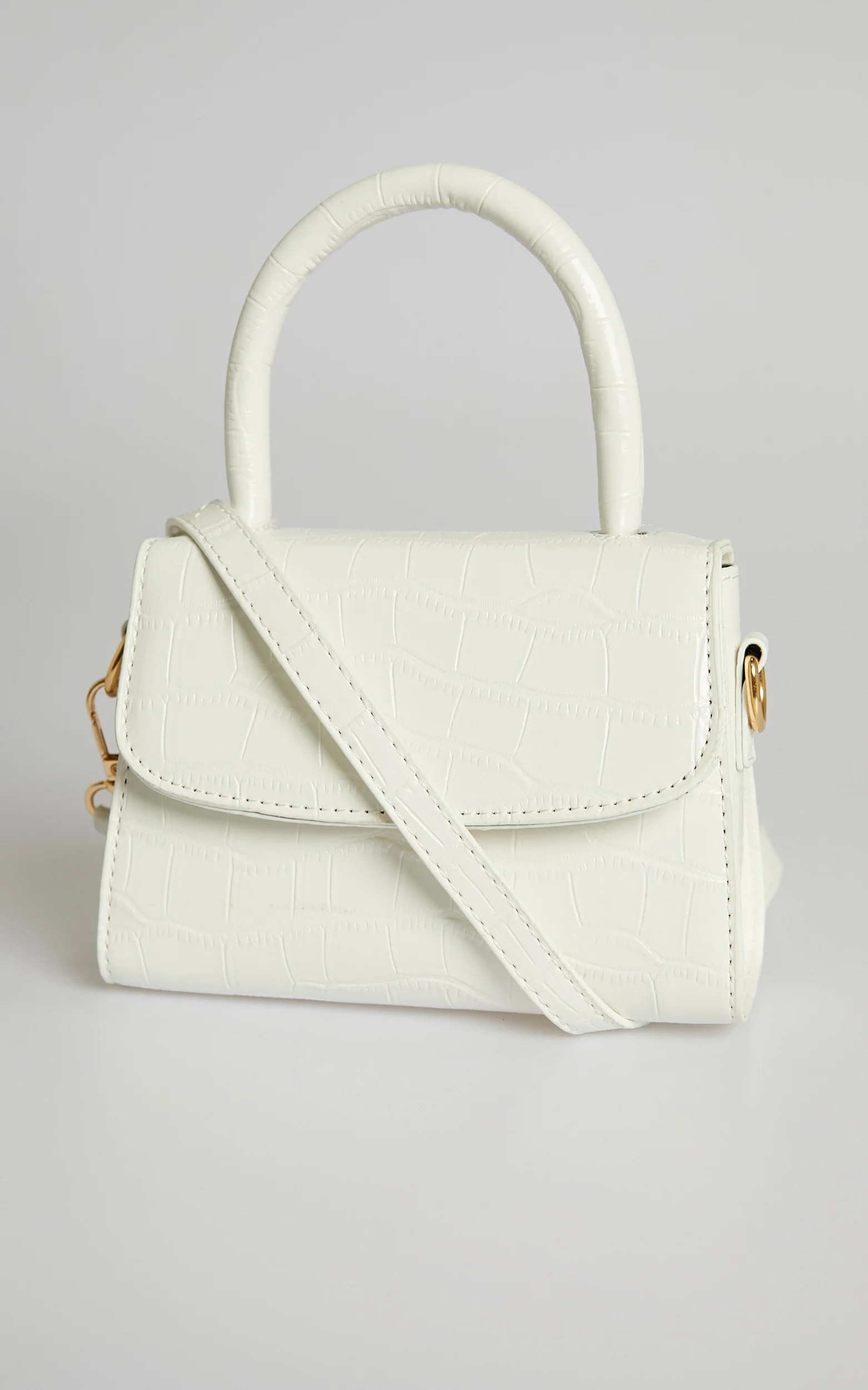 Lanielyn Mini Top Handle Crossbody Bag in White Croc - Image 3