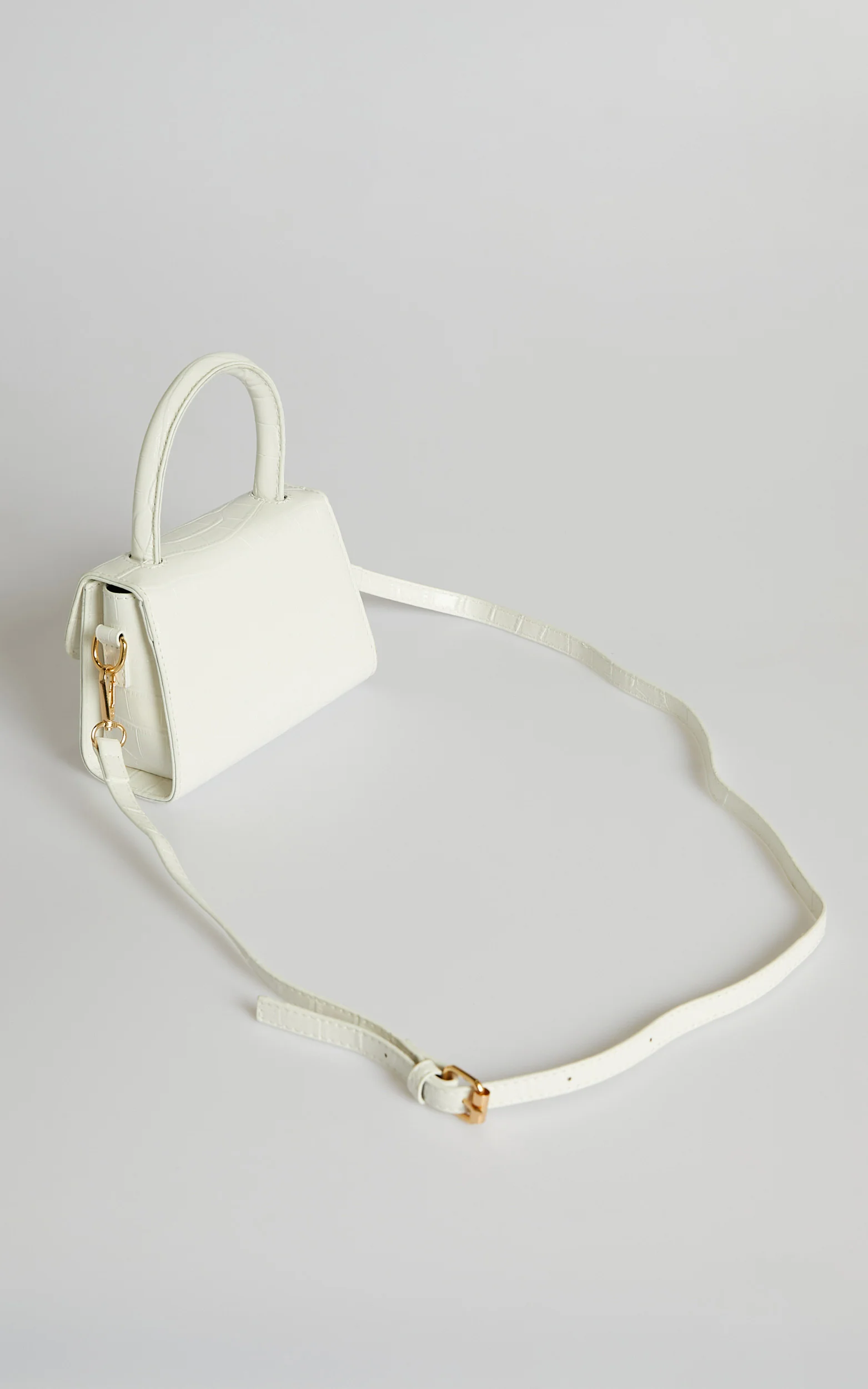 Lanielyn Mini Top Handle Crossbody Bag in White Croc - Image 4