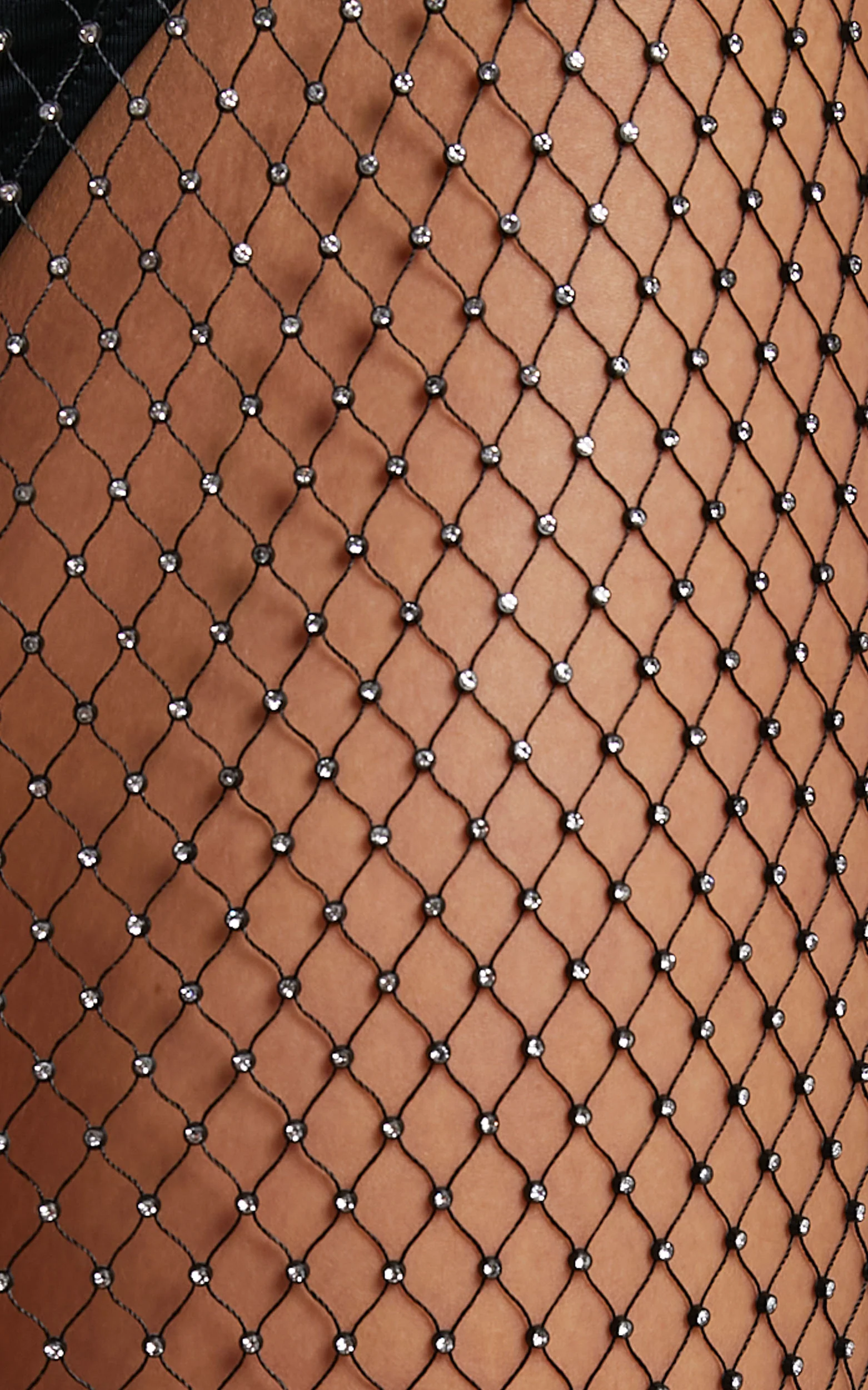 Hanica Midi Dress - Diamante Mesh Long Sleeve Dress in Black - Image 5