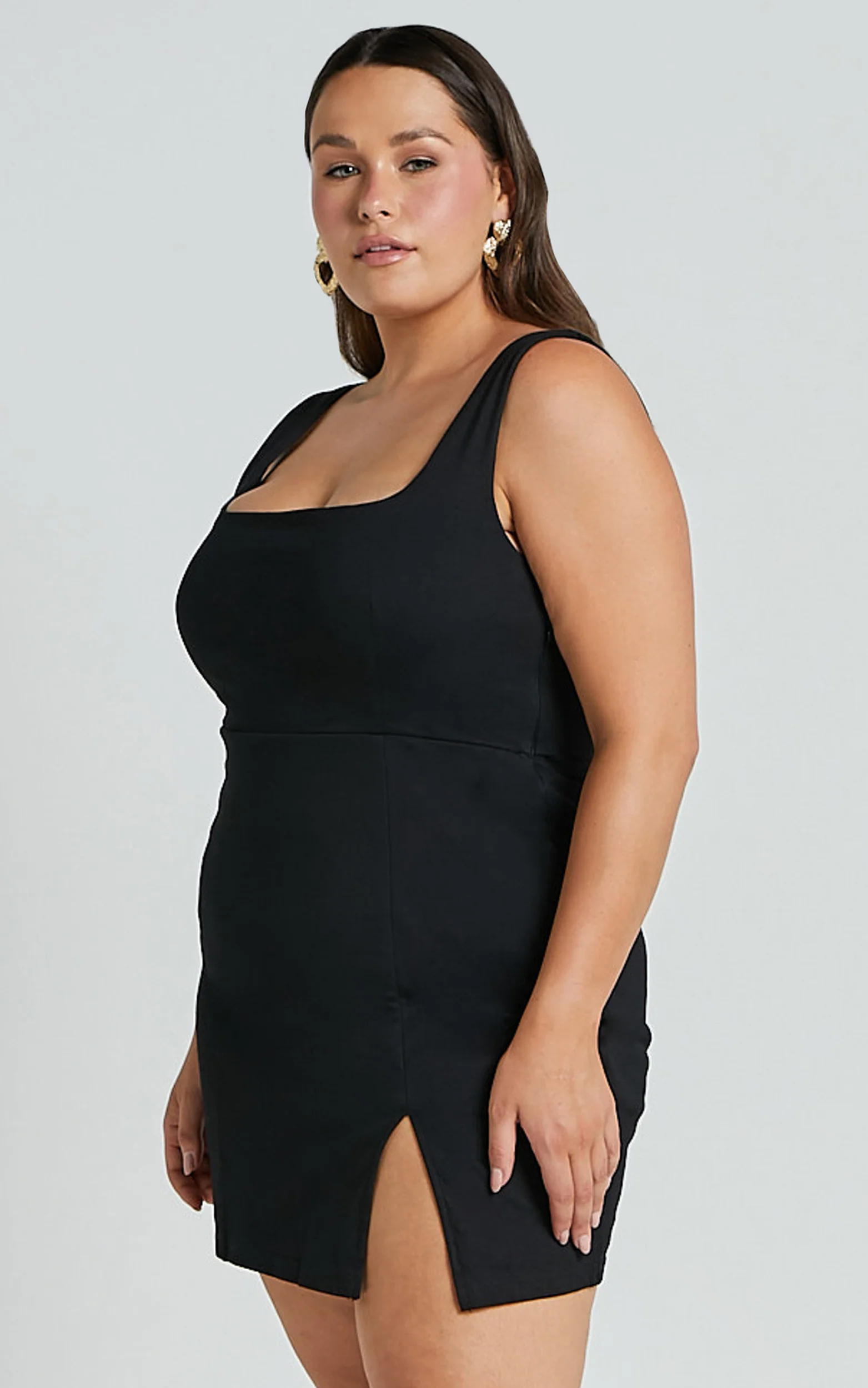 Hughes Mini Dress - Square Neck Dress in Black - Image 5