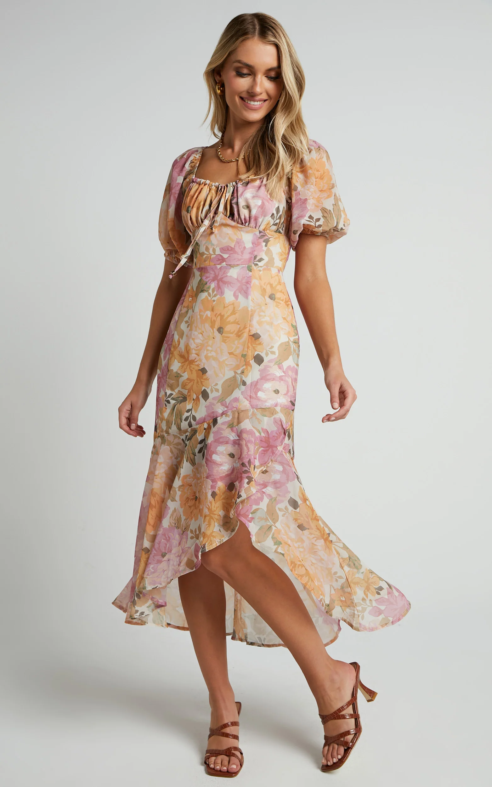 Jasalina Midi Dress - Puff Sleeve Dress in Elegant Rose - Image 3