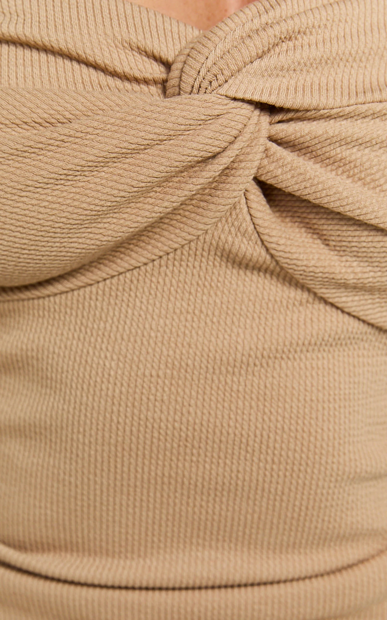 Jelena Top - Jersey Strapless Twist Front Top in Tan - Image 7