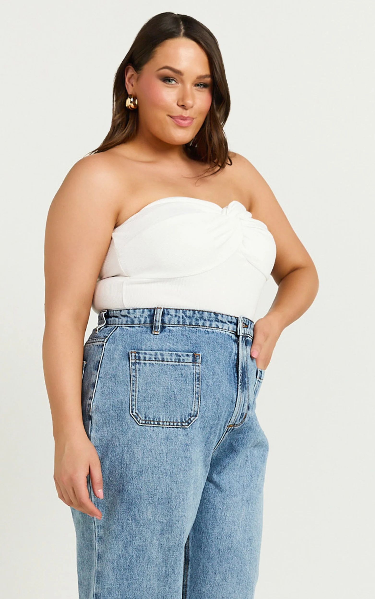 Jelena Top - Jersey Strapless Twist Front Top in White - Image 6