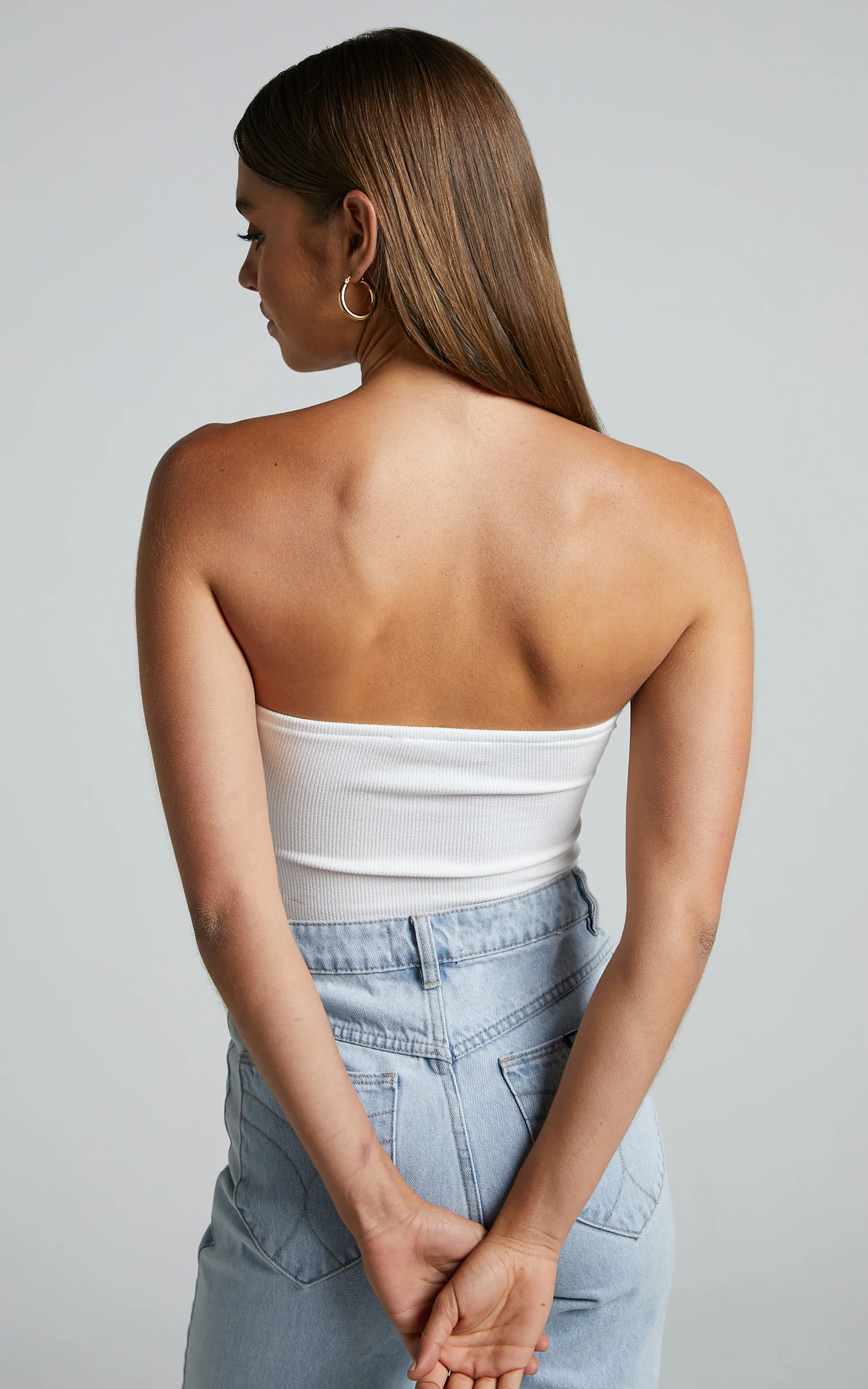 Jelena Top - Jersey Strapless Twist Front Top in White - Image 8
