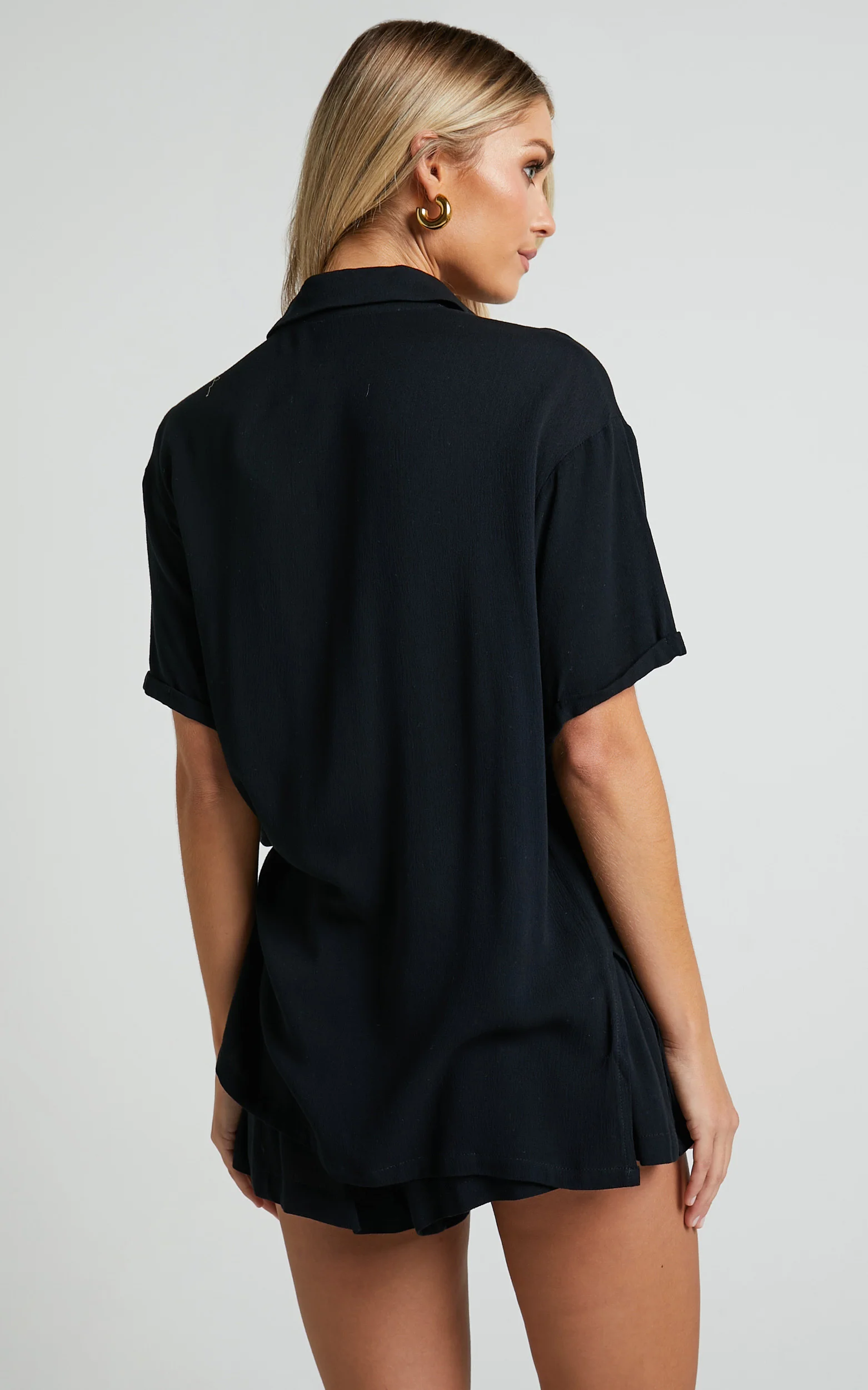 Jubilee Two Piece Set - Button Up Shirt and Shorts Set in Black - Image 7