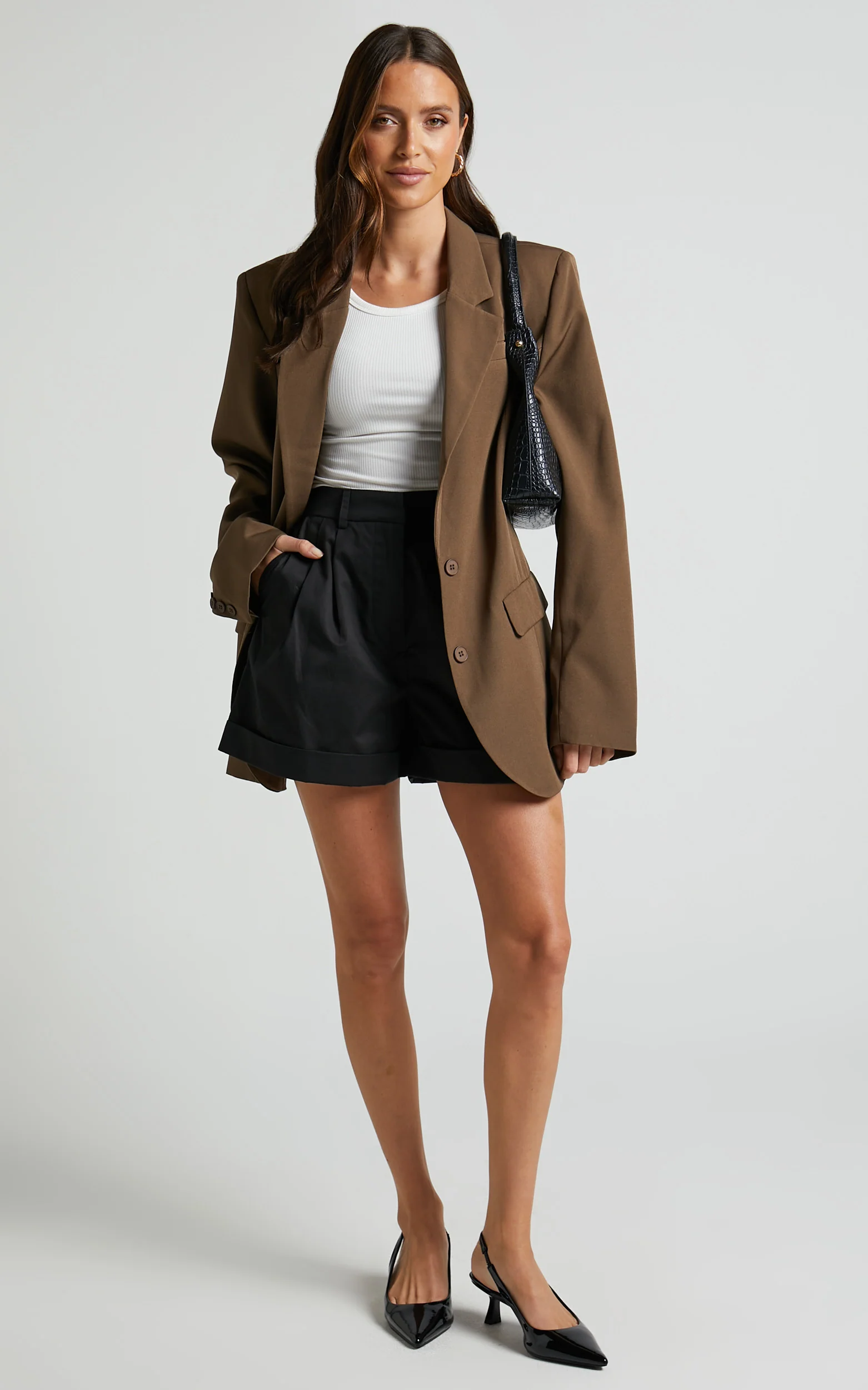 Khaimy Shorts - High Waisted Cuffed Shorts in Black - Image 3