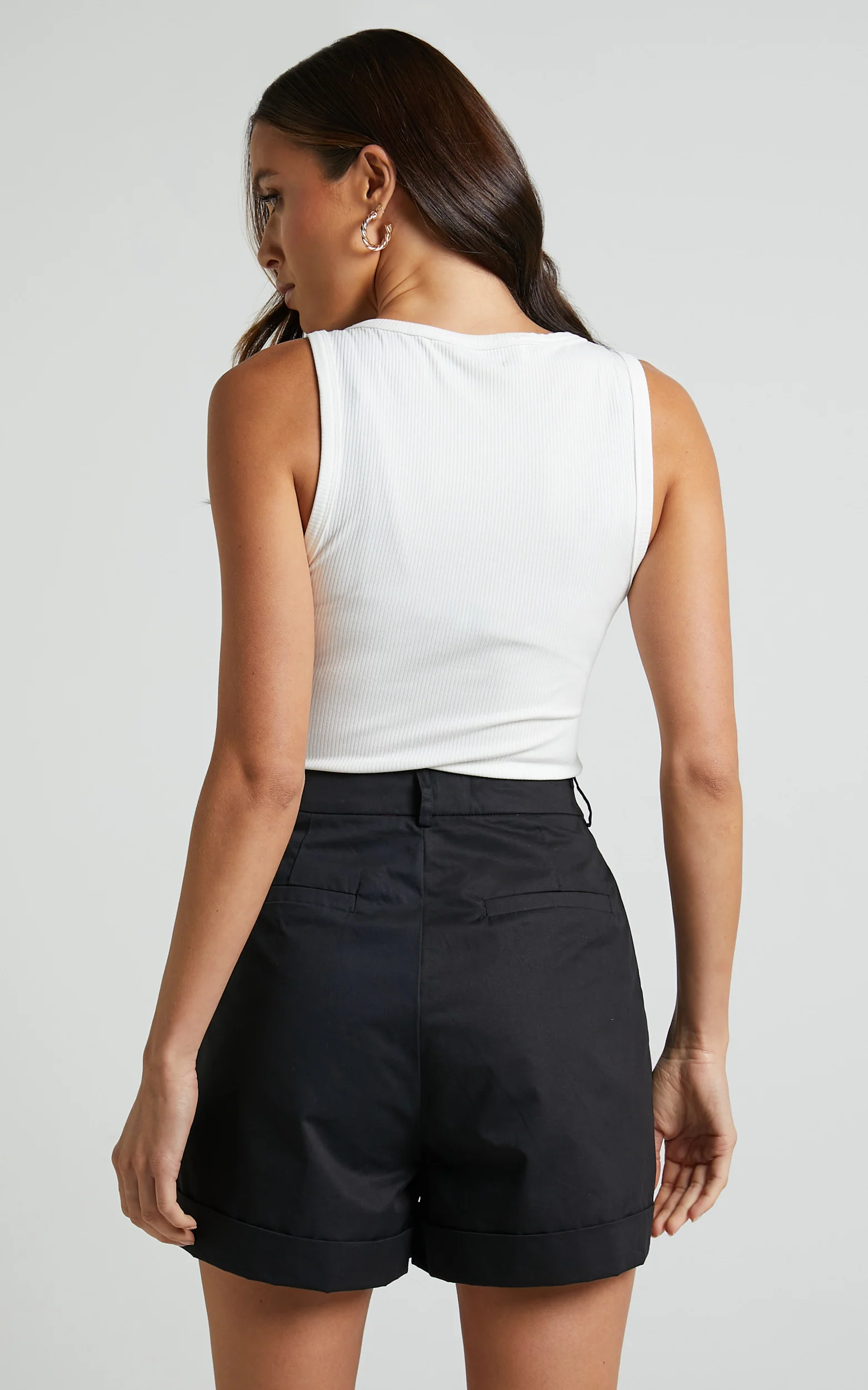 Khaimy Shorts - High Waisted Cuffed Shorts in Black - Image 4