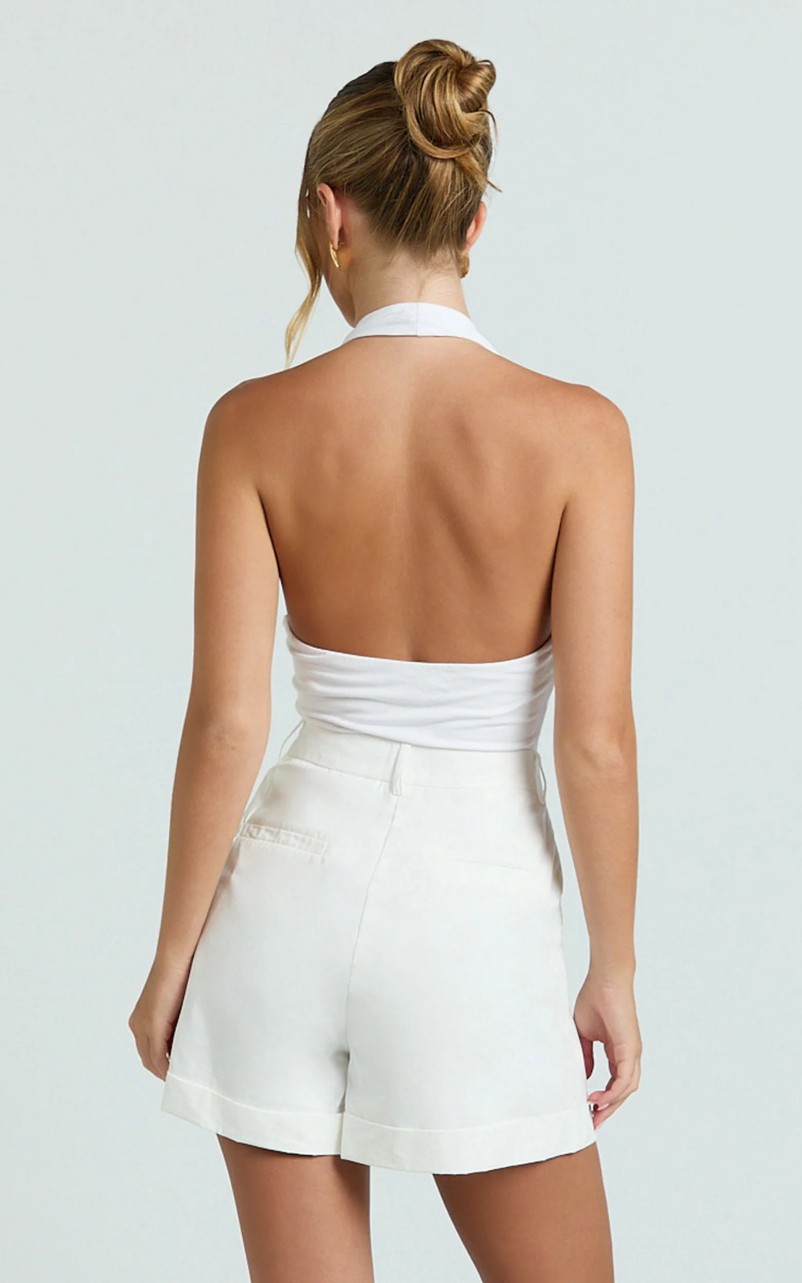 Khaimy Shorts - High Waisted Cuffed Shorts in White - Image 5