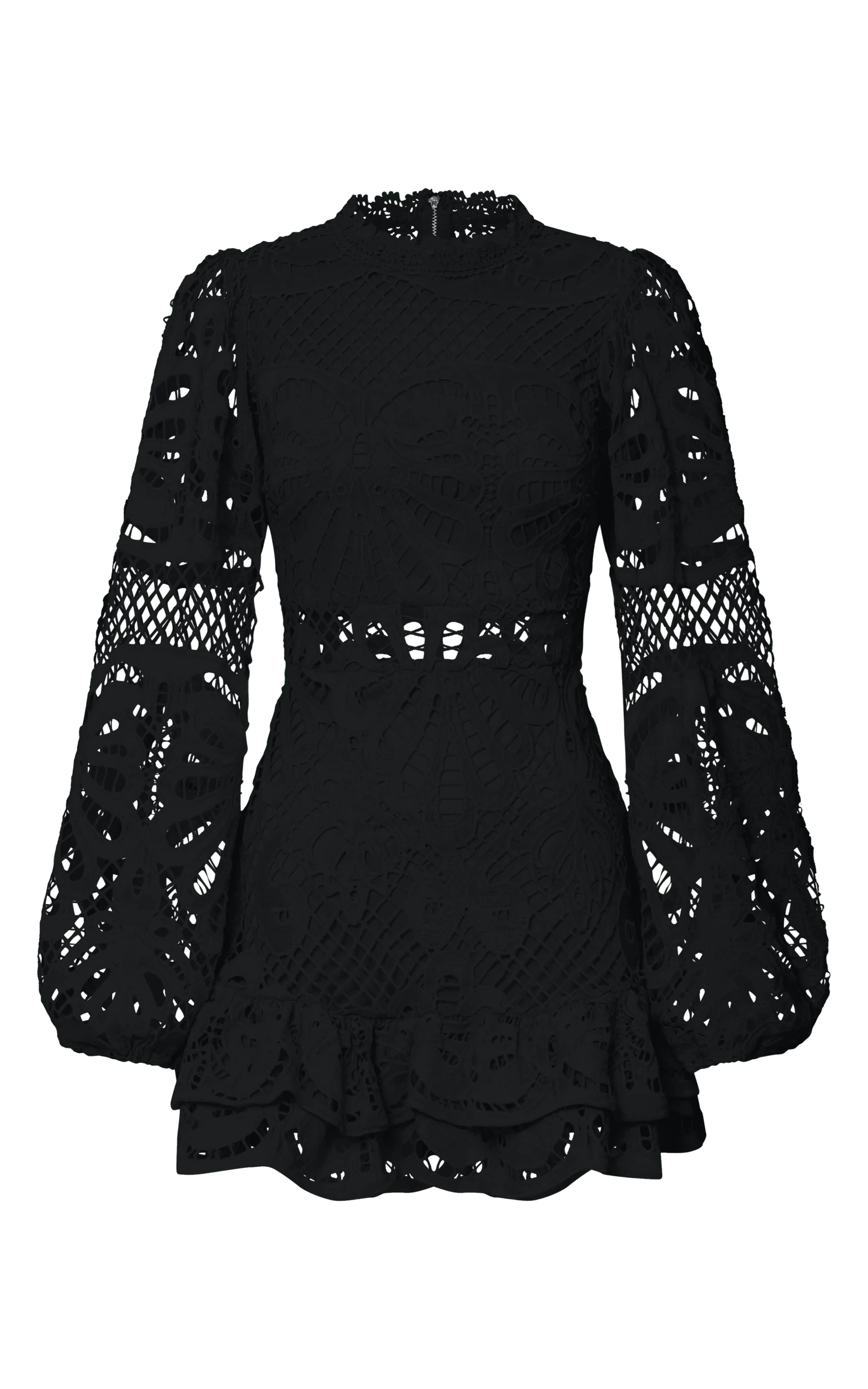 Kiss Me Now Mini Dress - Long Puff Sleeve Dress in Black Lace - Image 8