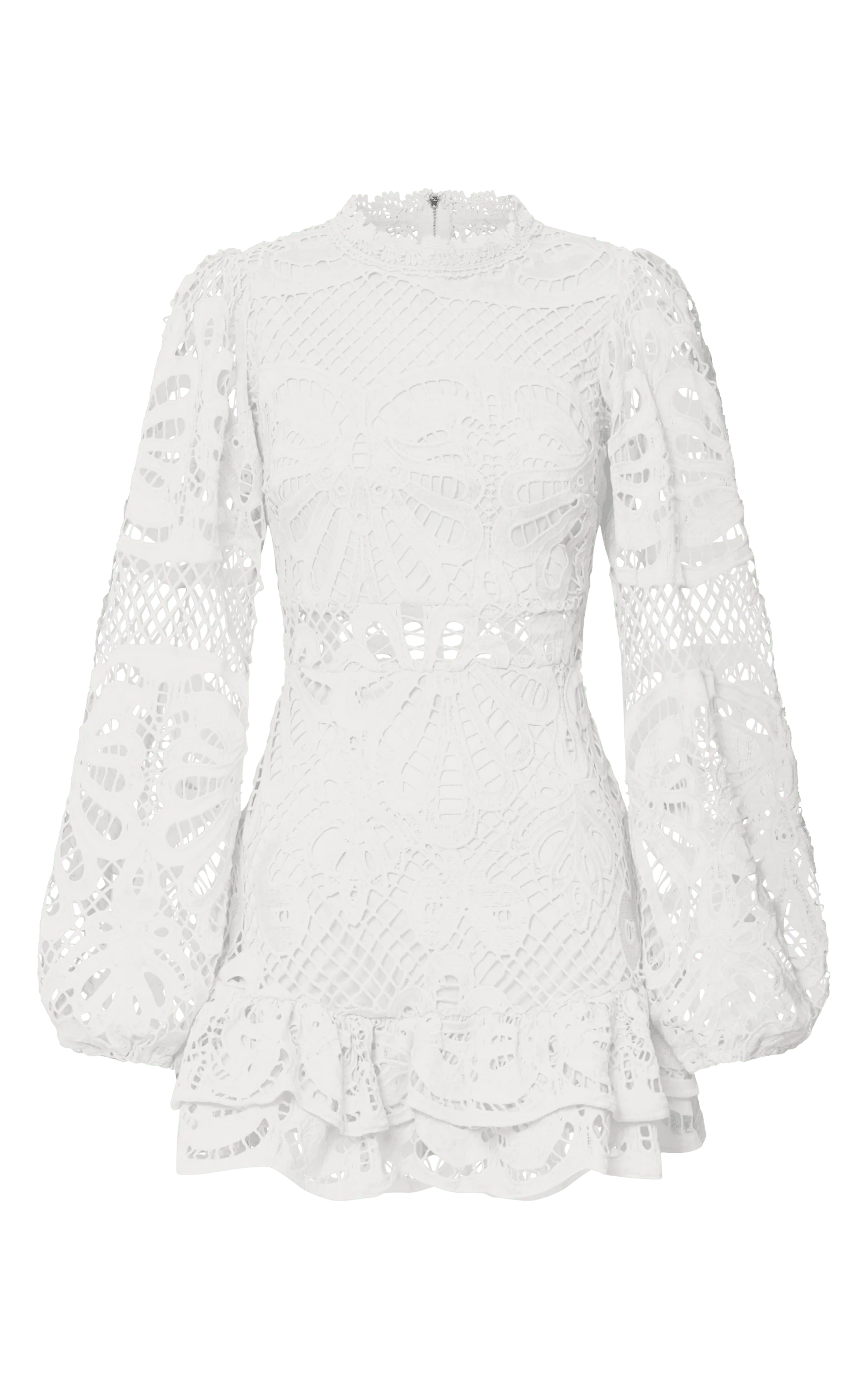 Kiss Me Now Mini Dress - Long Puff Sleeve Dress in White Lace - Image 9