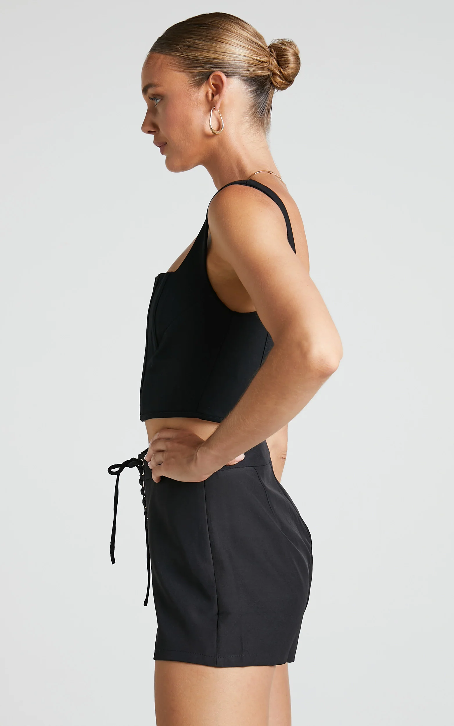 Kristitah Mini Shorts - Lace Up Hardware Eyelet Shorts in Black - Image 6