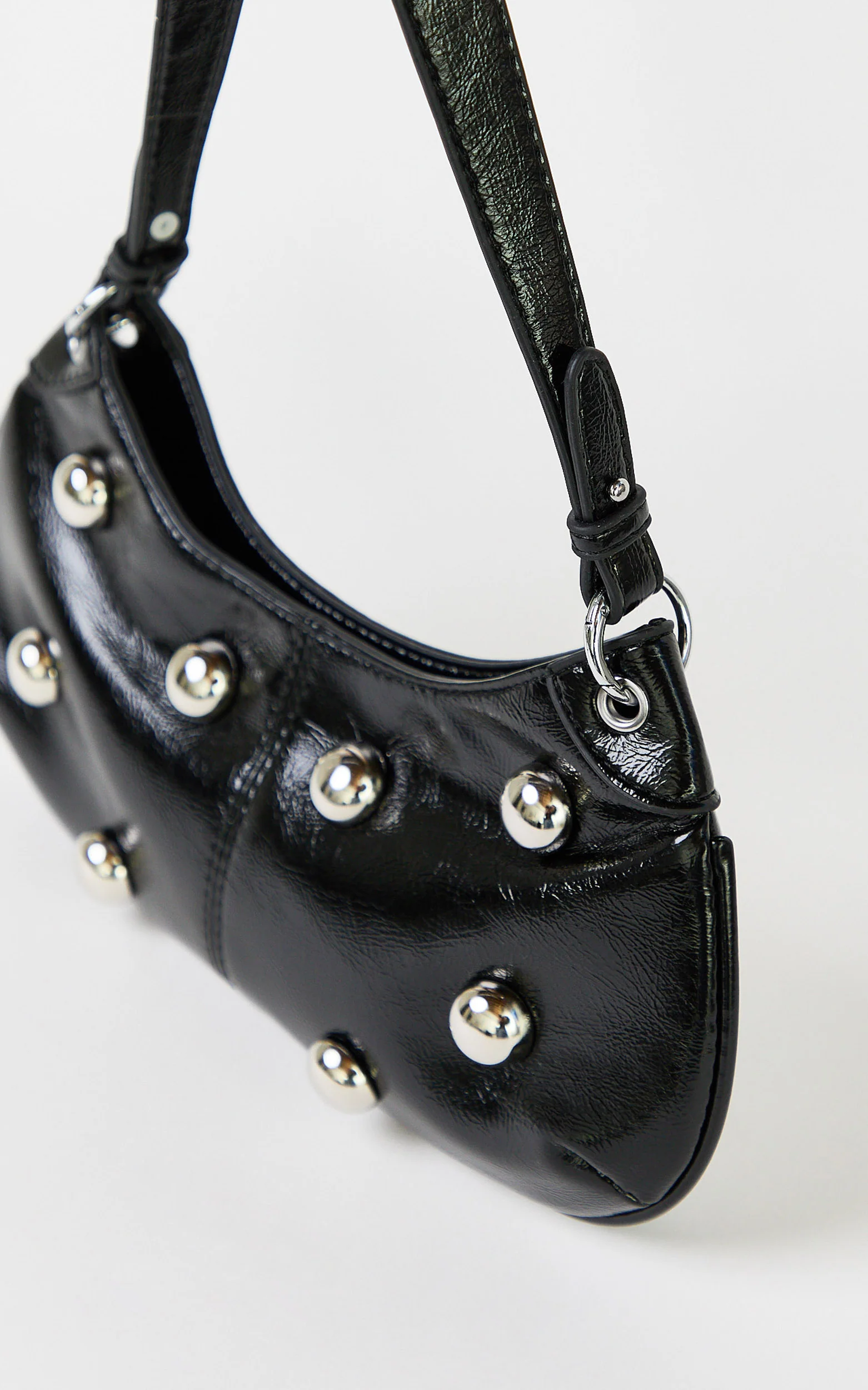 Laine Bag - Hardware Studded Vinyl Shoulder Bag in Black - Image 3